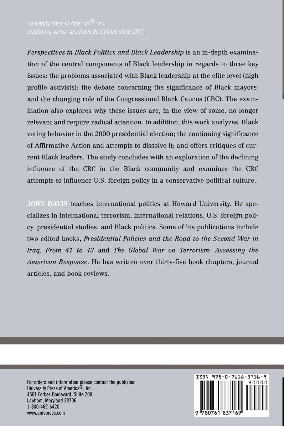 Rückseitencover Perspectives in Black Politics and Black Leadership