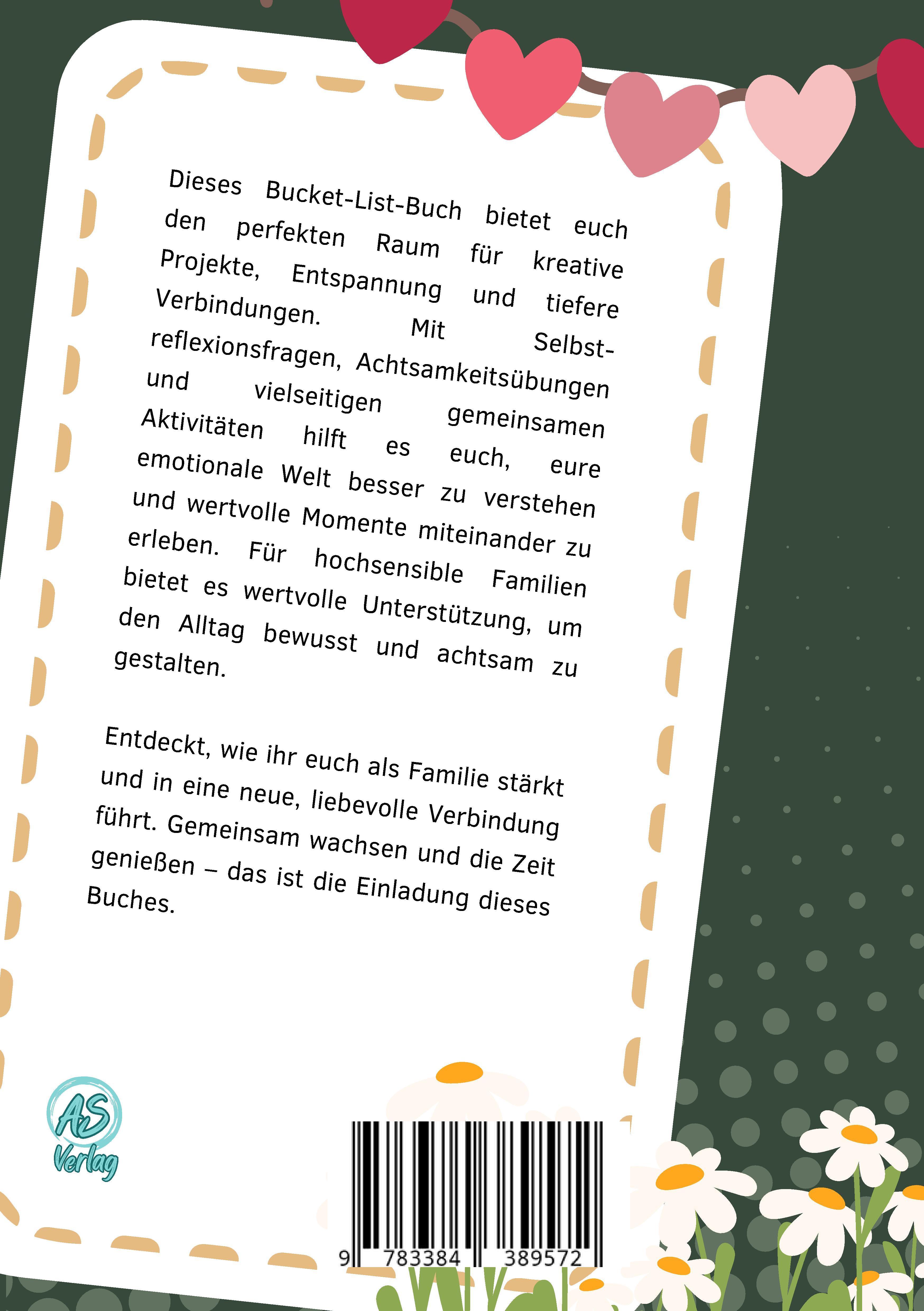 Rückseitencover Die Bucket List für hochsensible Familien. Voller Abenteuer, Fragen und Übungen.