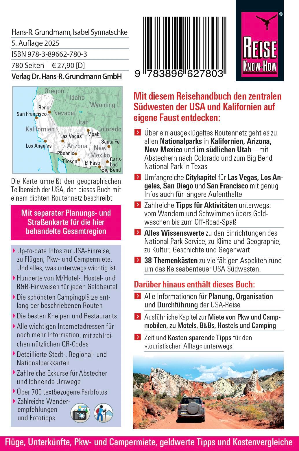 Rückseitencover Reise Know-How Reiseführer USA Südwesten