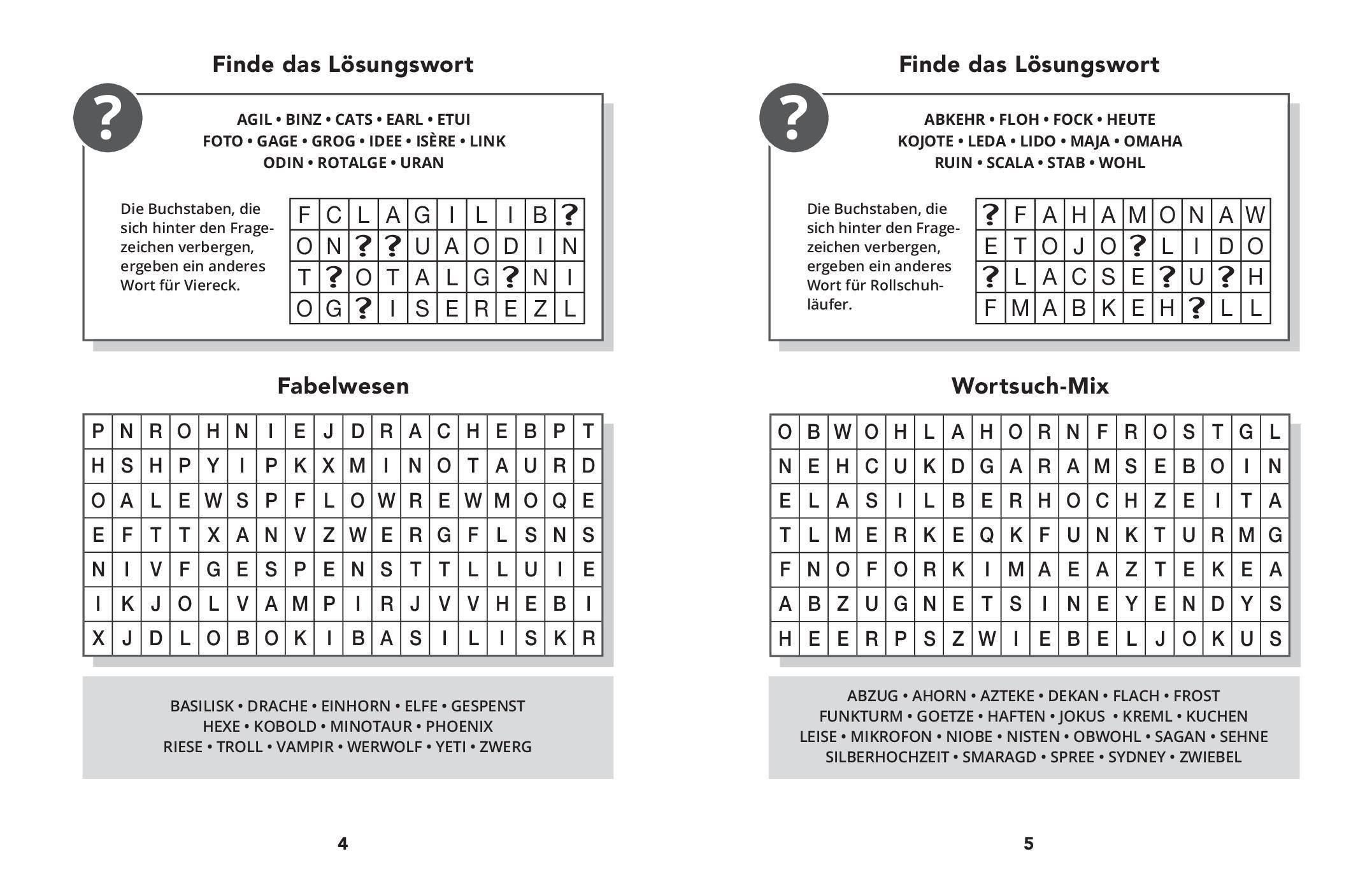 Beispielinhalt (Bild) 365 Wortsuchrätsel I abwechslungsreicher Rätselmix I mit praktischem Lösungsteil im Anhang