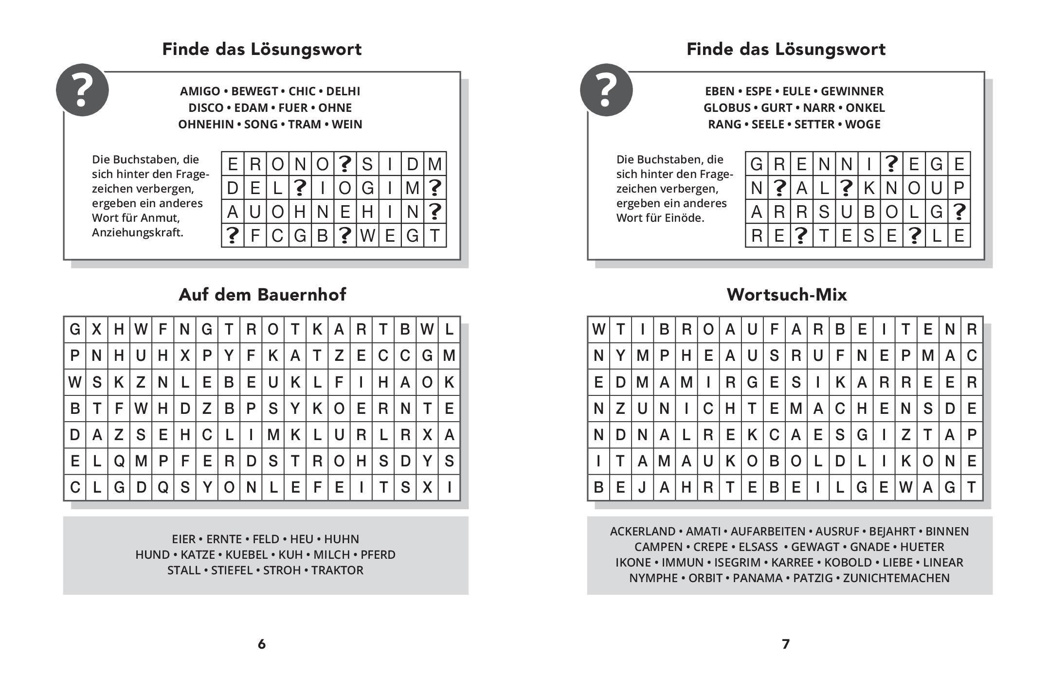 Beispielinhalt (Bild) 365 Wortsuchrätsel I abwechslungsreicher Rätselmix I mit praktischem Lösungsteil im Anhang