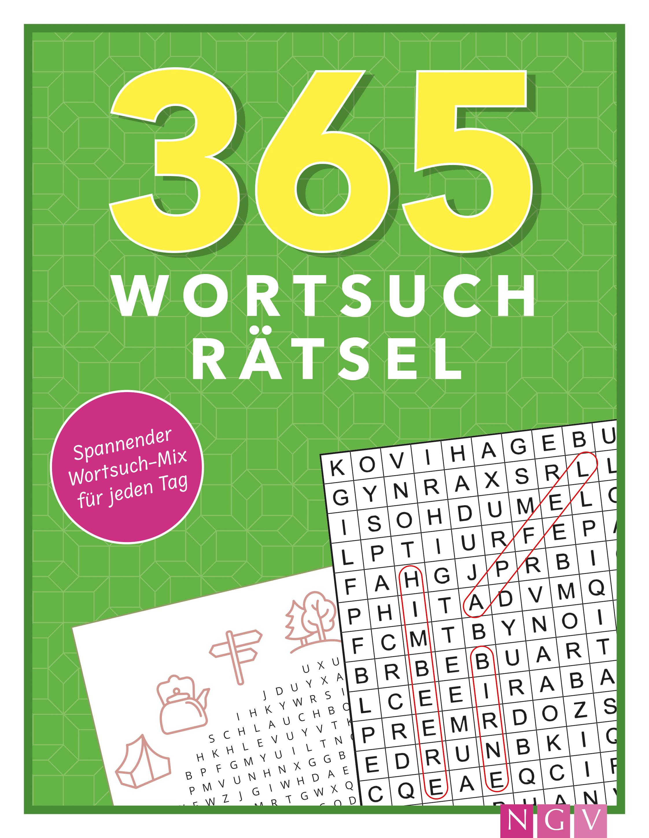 Vorderes Coverbild 365 Wortsuchrätsel I abwechslungsreicher Rätselmix I mit praktischem Lösungsteil im Anhang