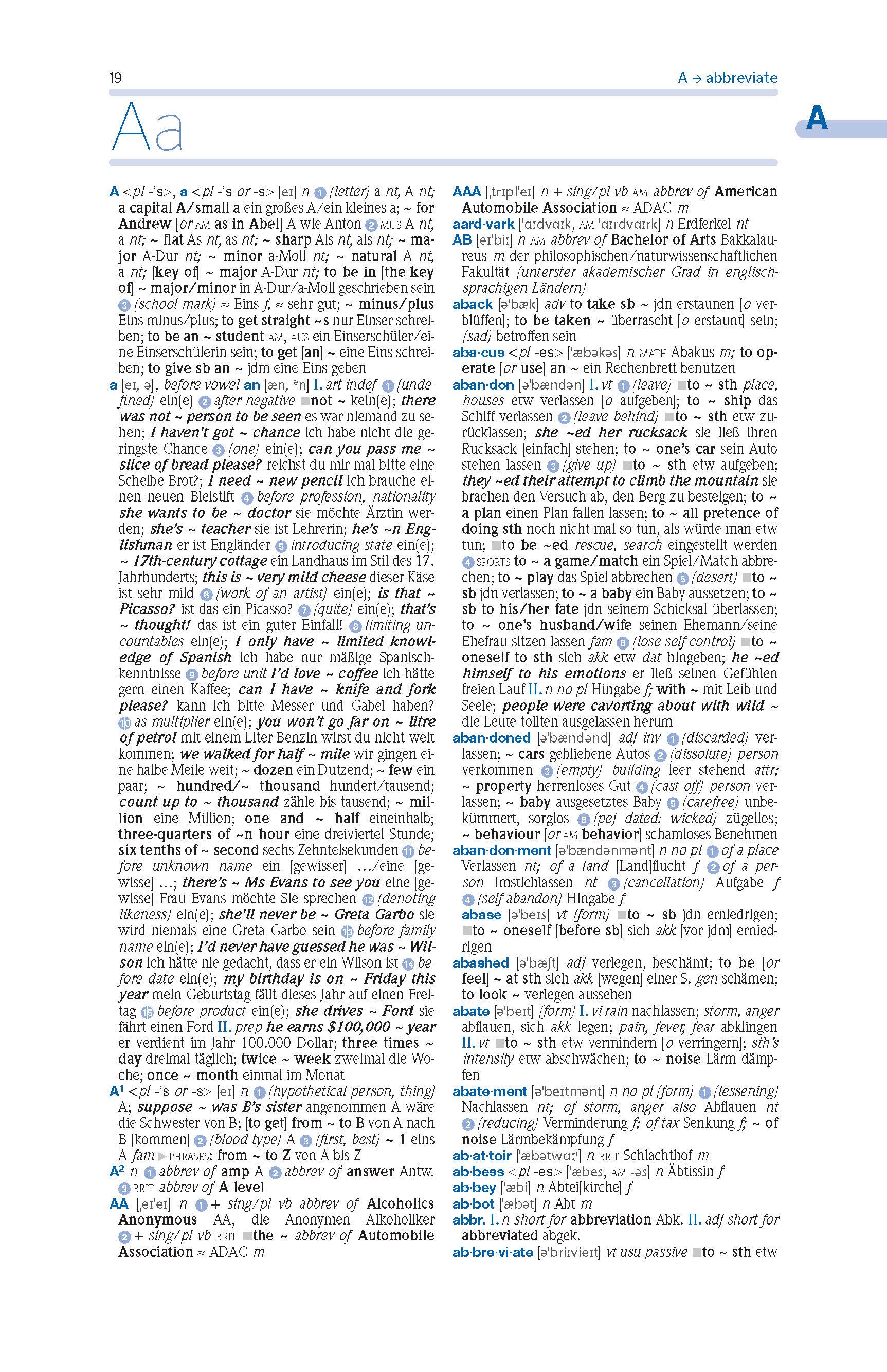 Beispielinhalt (Bild) PONS Wörterbuch Schule und Studium Englisch - Deutsch, Band 1