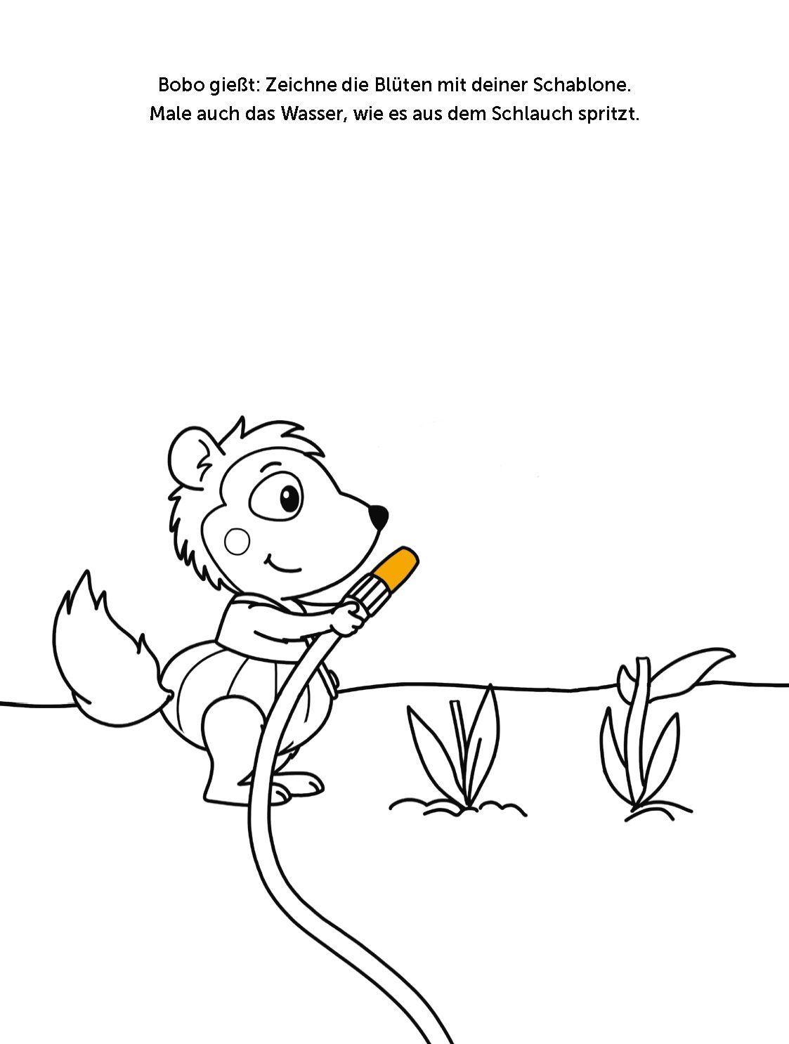 Beispielinhalt (Bild) Bobo Siebenschläfer Malbuch mit Schablone. Zeichnen und Malen für Kinder ab 4 Jahren