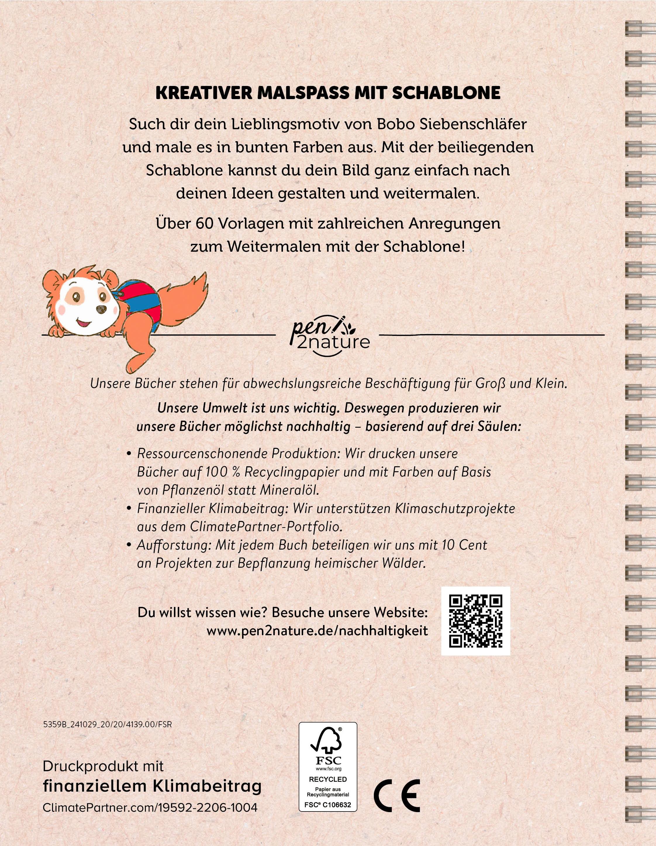 Rückseitencover Bobo Siebenschläfer Malbuch mit Schablone. Zeichnen und Malen für Kinder ab 4 Jahren