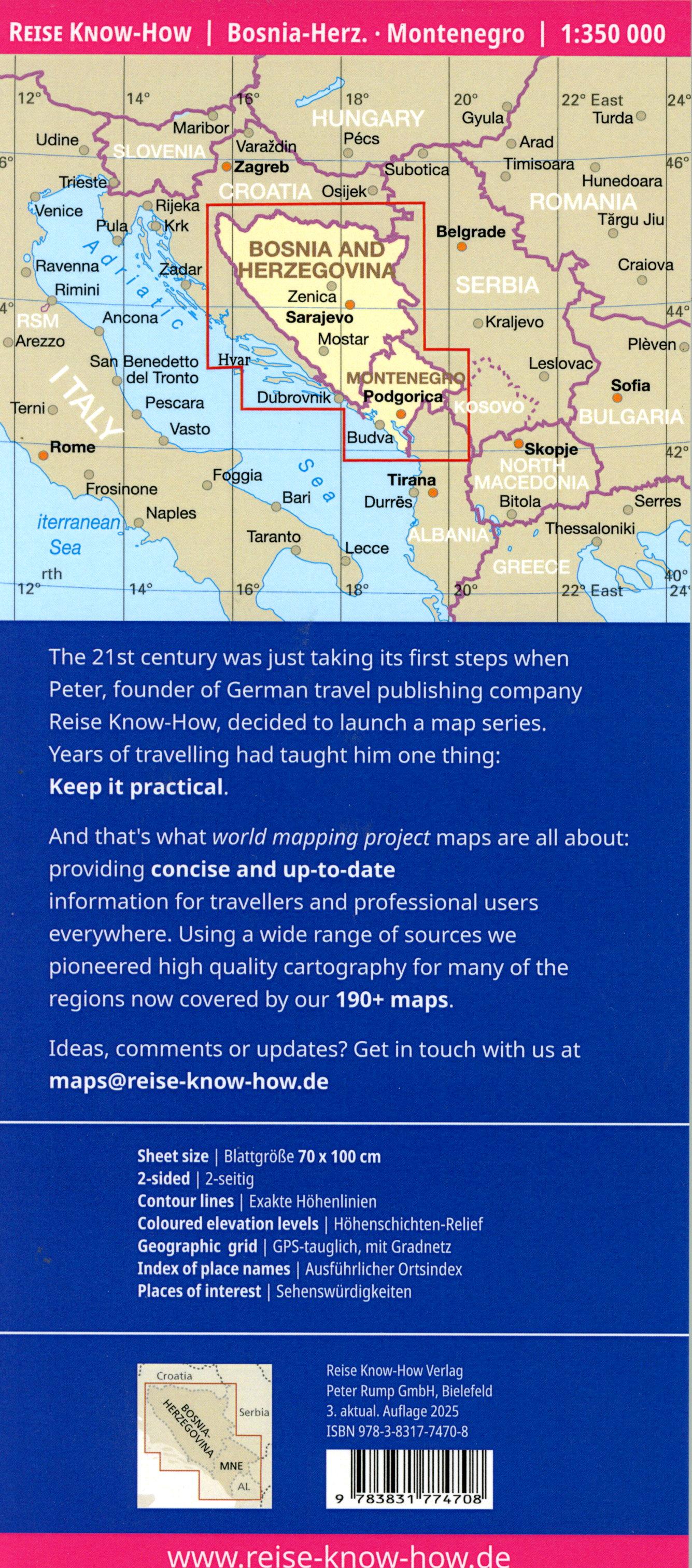 Beispielinhalt (Bild) Reise Know-How Landkarte Bosnien-Herzegowina, Montenegro / Bosnia and Herzegovina, Montenegro (1:350.000)