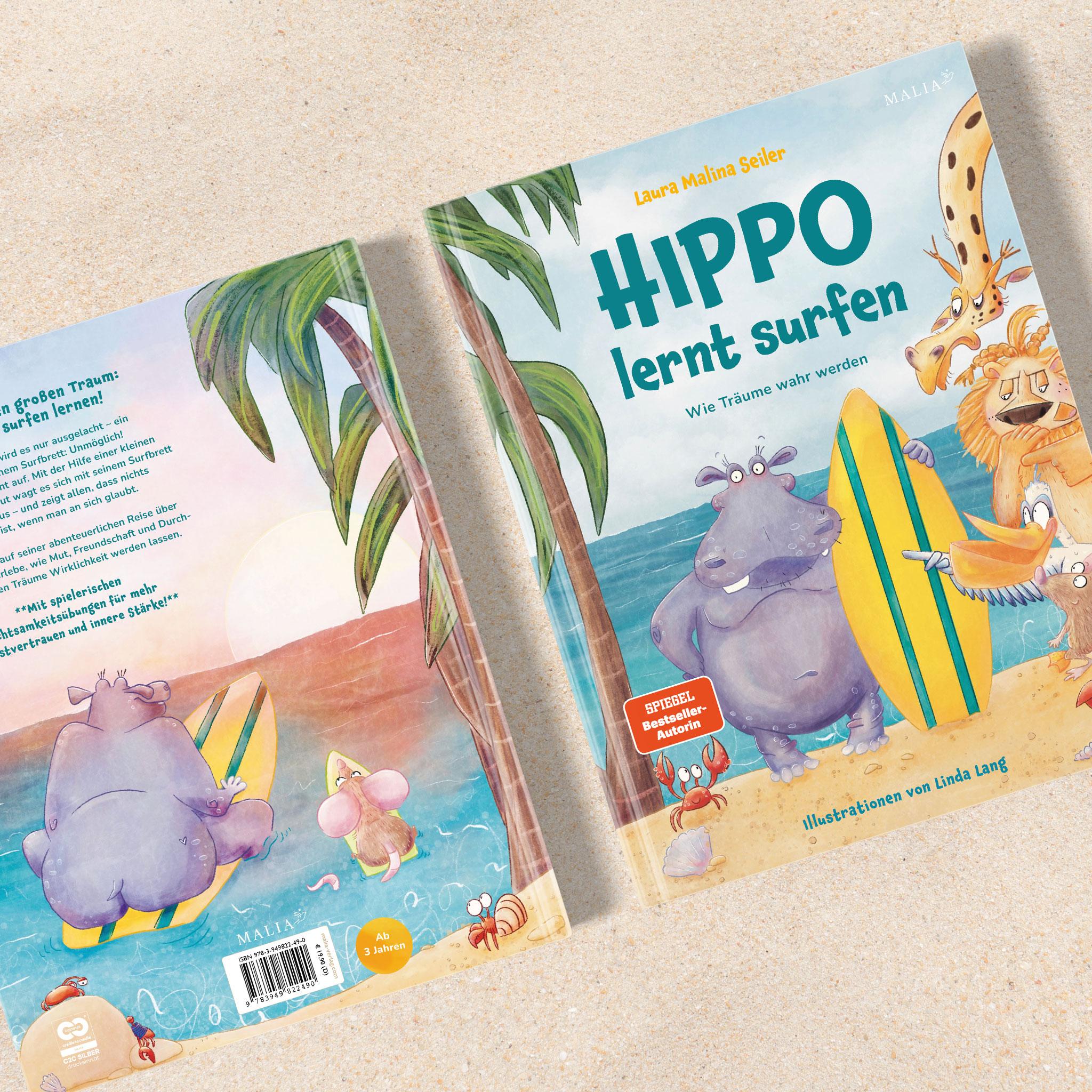 Beispielinhalt (Bild) Hippo lernt Surfen - Wie Träume wahr werden