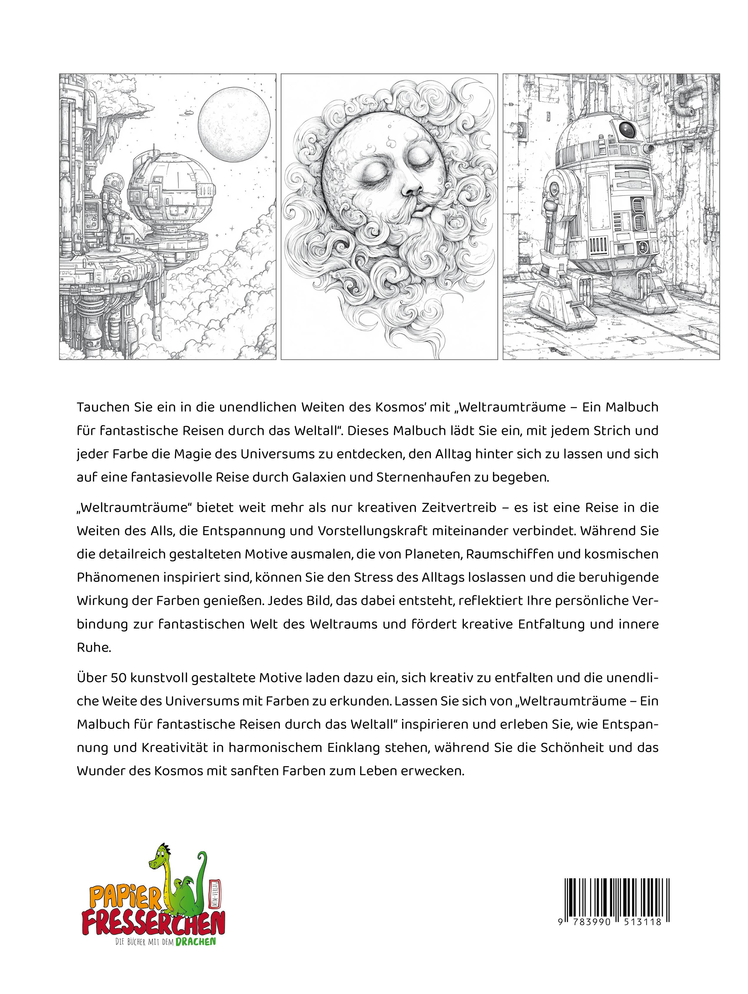 Rückseitencover Weltraumträume - Ein Malbuch für fantastische Reisen durch das Weltall