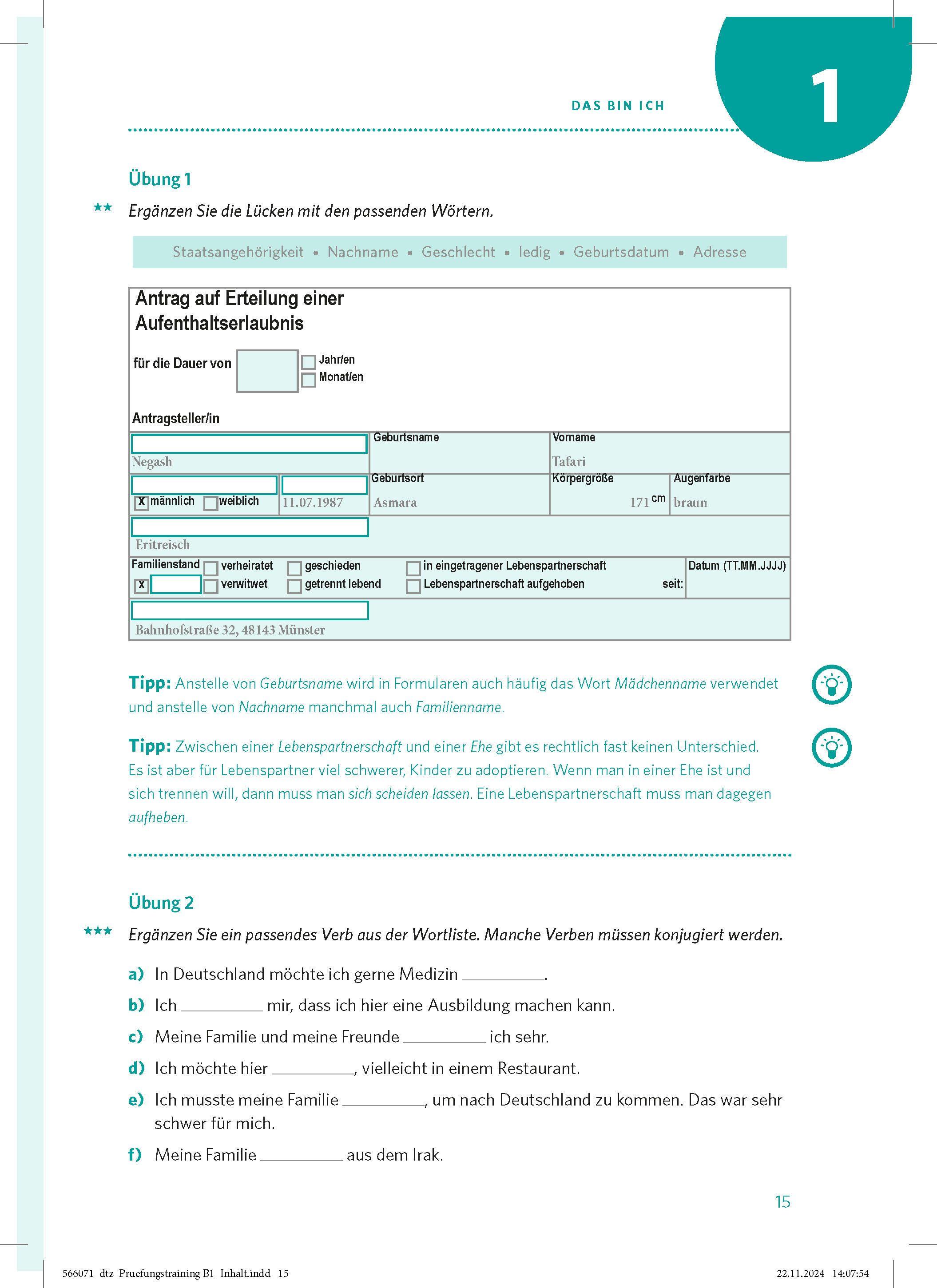 Beispielinhalt (Bild) PONS Prüfungstraining Deutsch-Test für Zuwanderer