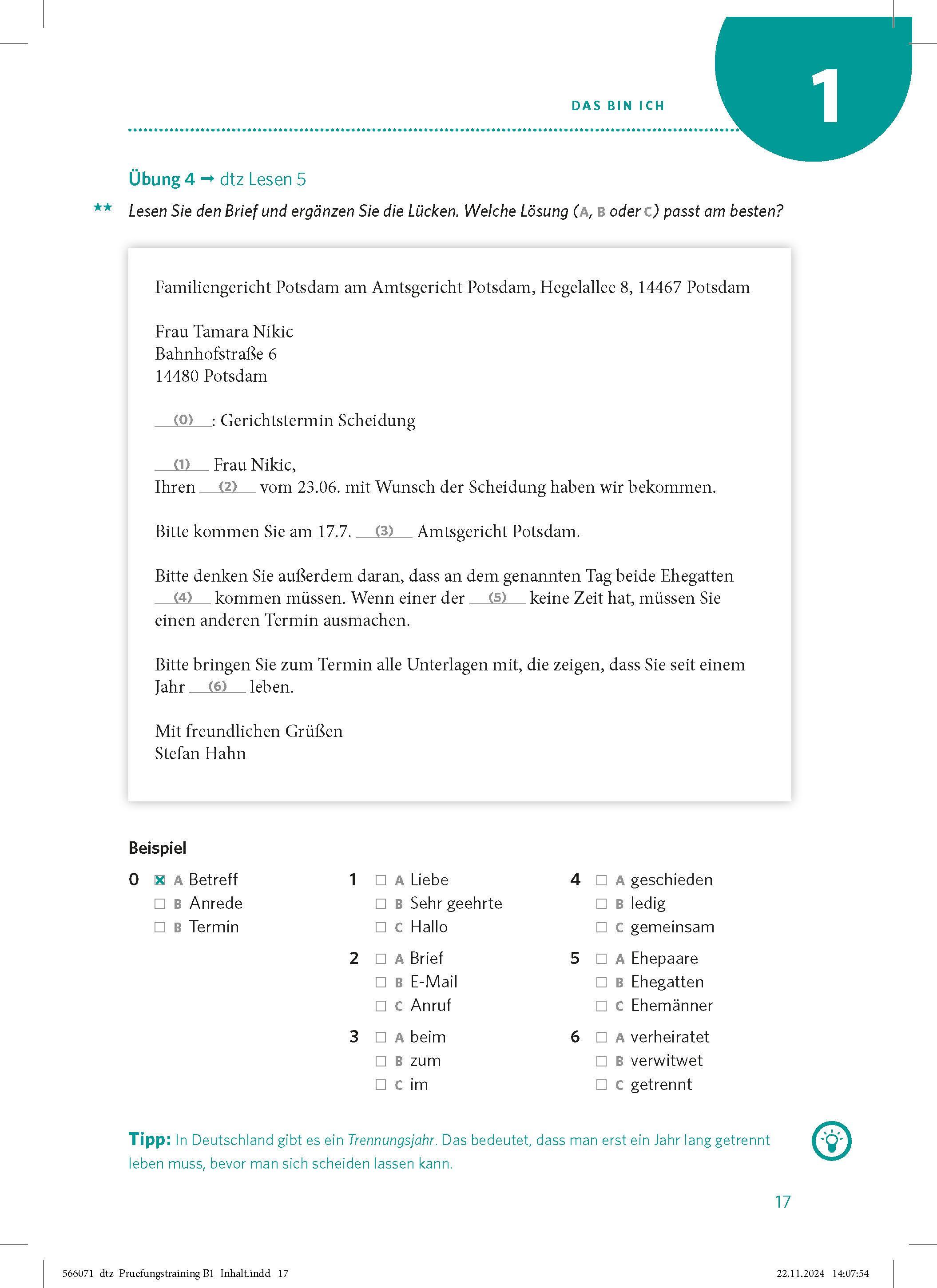 Beispielinhalt (Bild) PONS Prüfungstraining Deutsch-Test für Zuwanderer