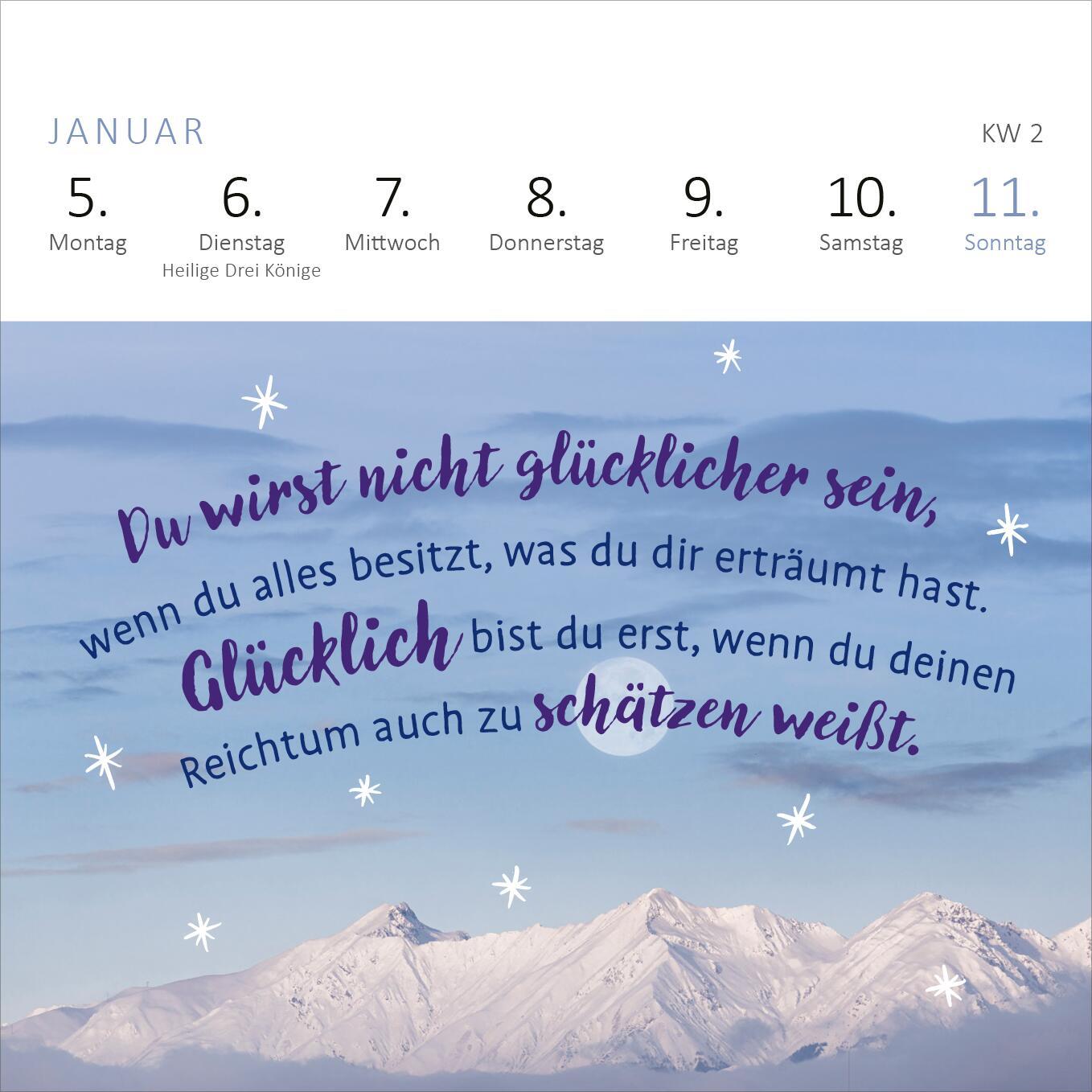 Beispielinhalt (Bild) Mini-Wochenkalender Einatmen. Ausatmen. Lächeln. 2026