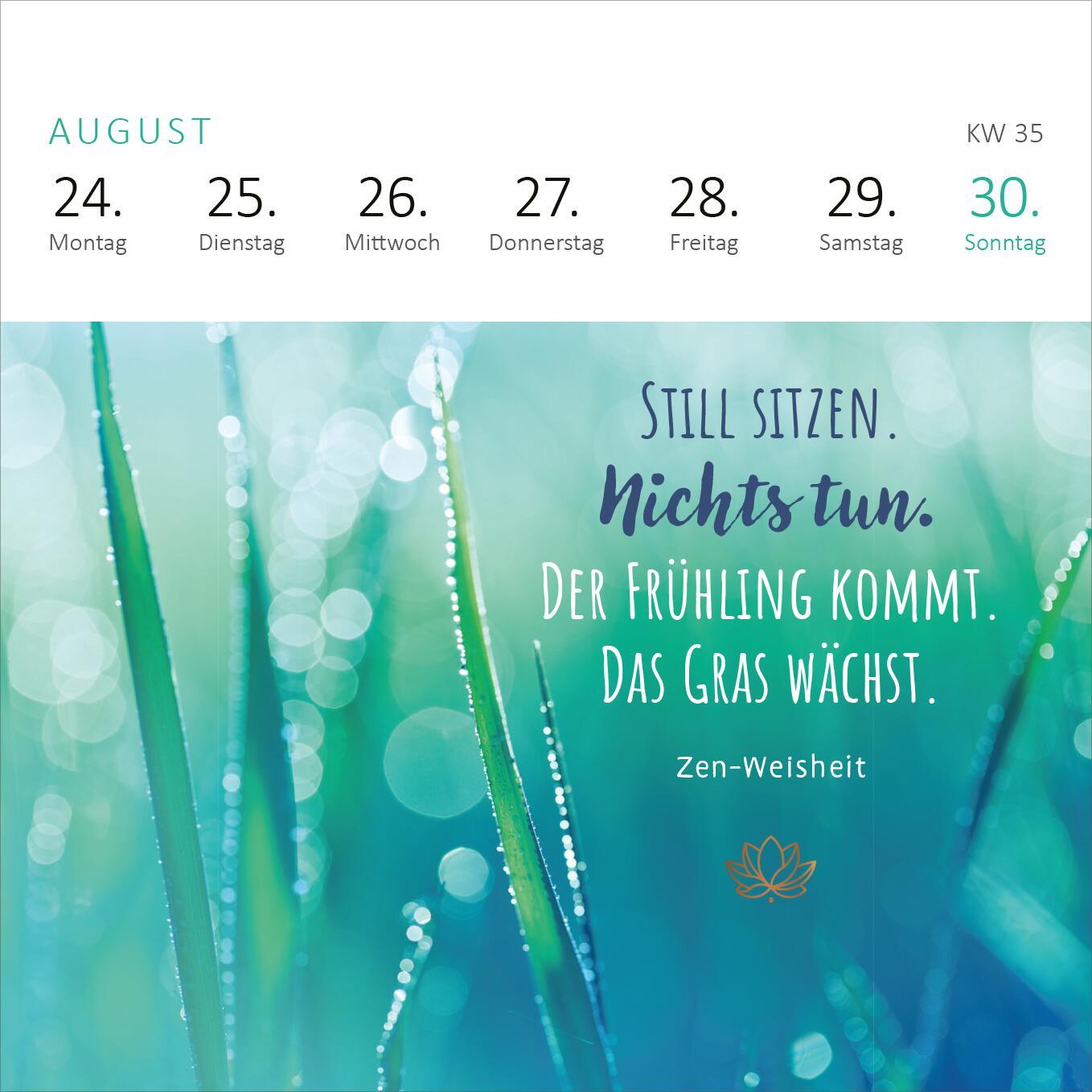 Beispielinhalt (Bild) Mini-Wochenkalender Einatmen. Ausatmen. Lächeln. 2026