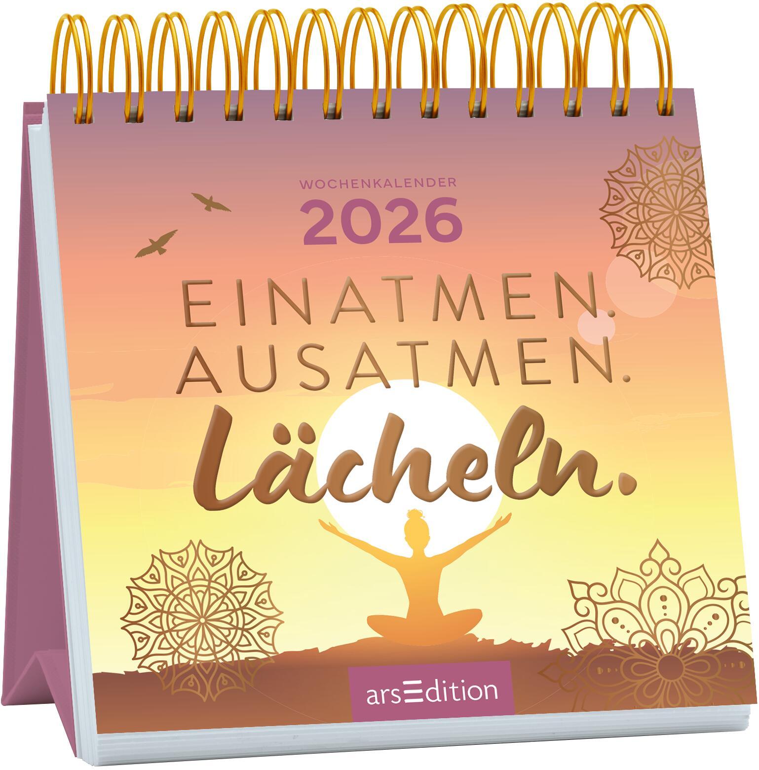 Vorderes Coverbild Mini-Wochenkalender Einatmen. Ausatmen. Lächeln. 2026