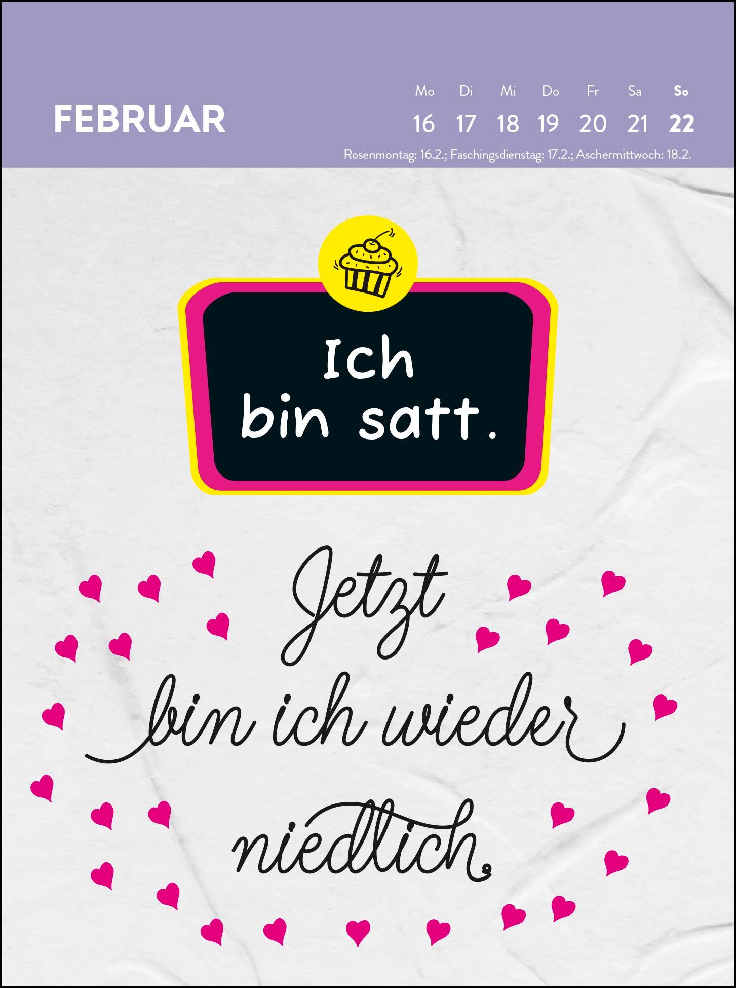 Beispielinhalt (Bild) Wochenkalender 2026: Emotional bin ich heute ganz nah am Mittelfinger gebaut