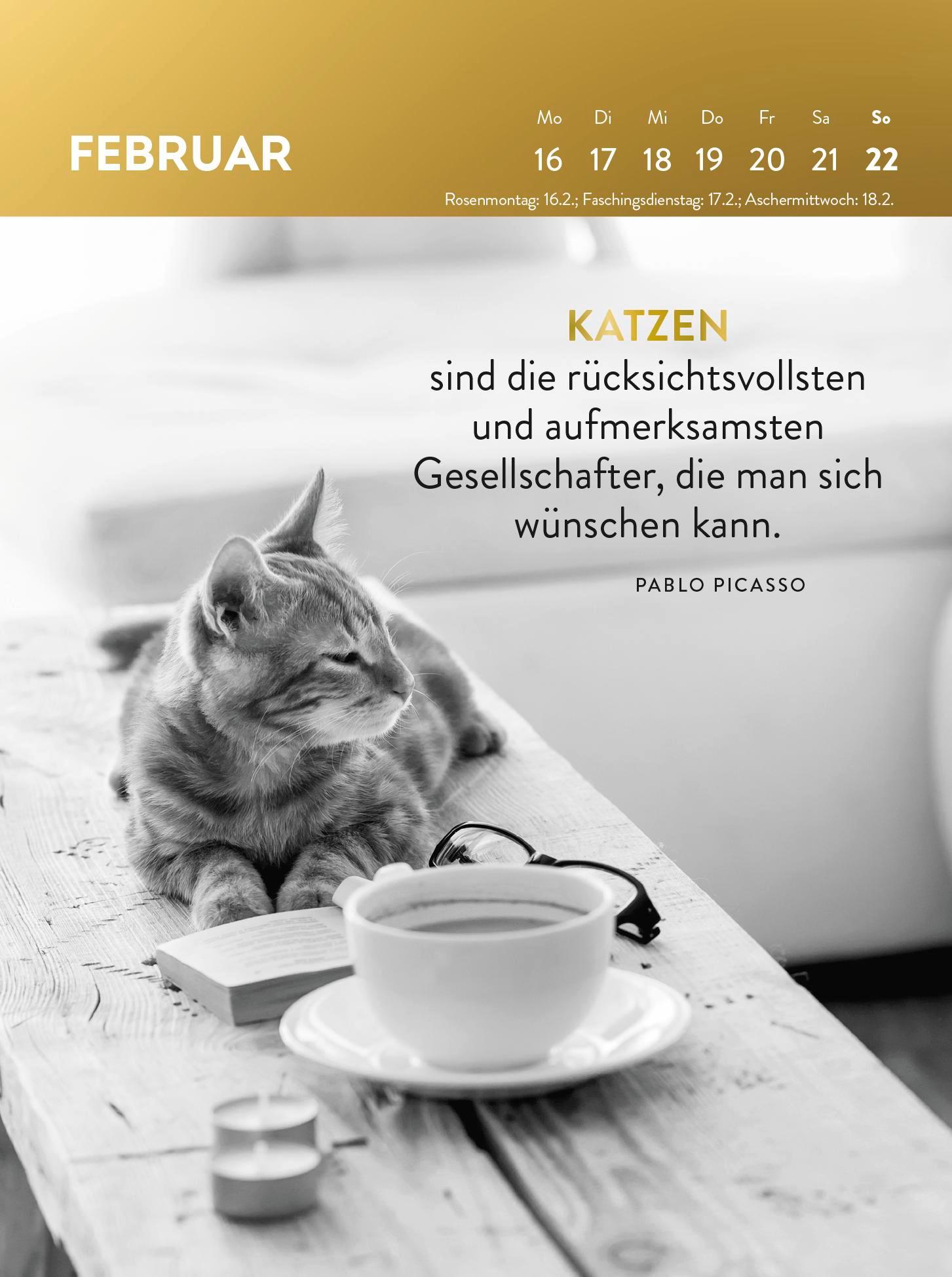 Beispielinhalt (Bild) Wochenkalender 2026: Goldene Katzenweisheiten für jeden Tag