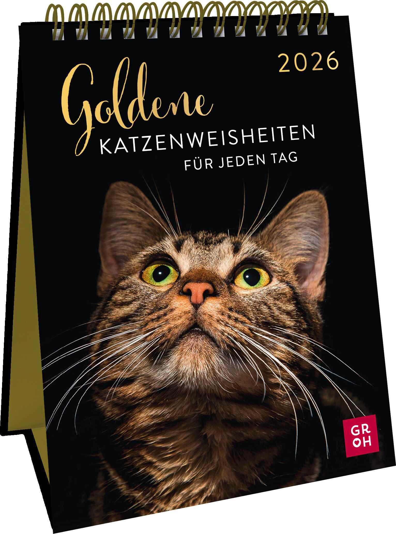 Vorderes Coverbild Wochenkalender 2026: Goldene Katzenweisheiten für jeden Tag