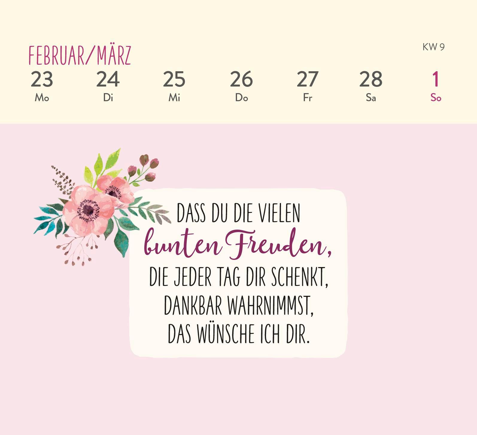 Beispielinhalt (Bild) Mini-Wochenkalender 2026: Herzenswünsche für dich