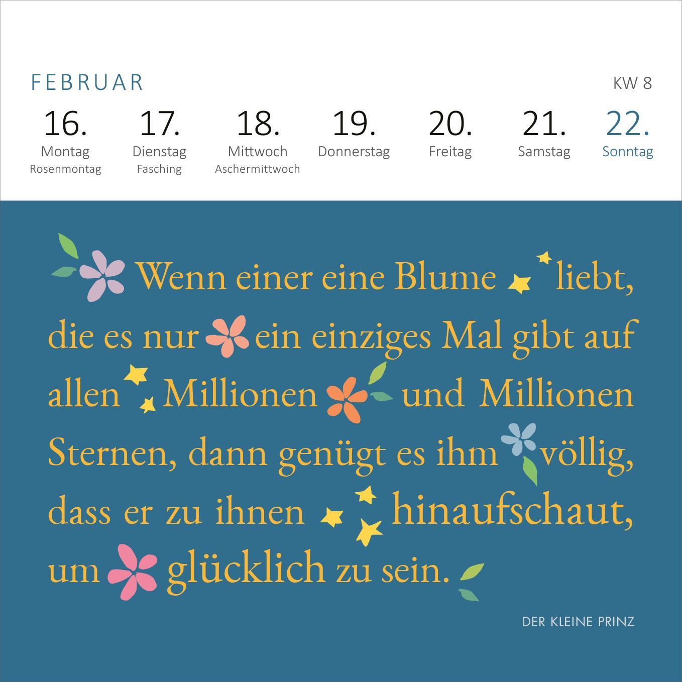 Beispielinhalt (Bild) Mini-Wochenkalender Man sieht nur mit dem Herzen gut ... 2026