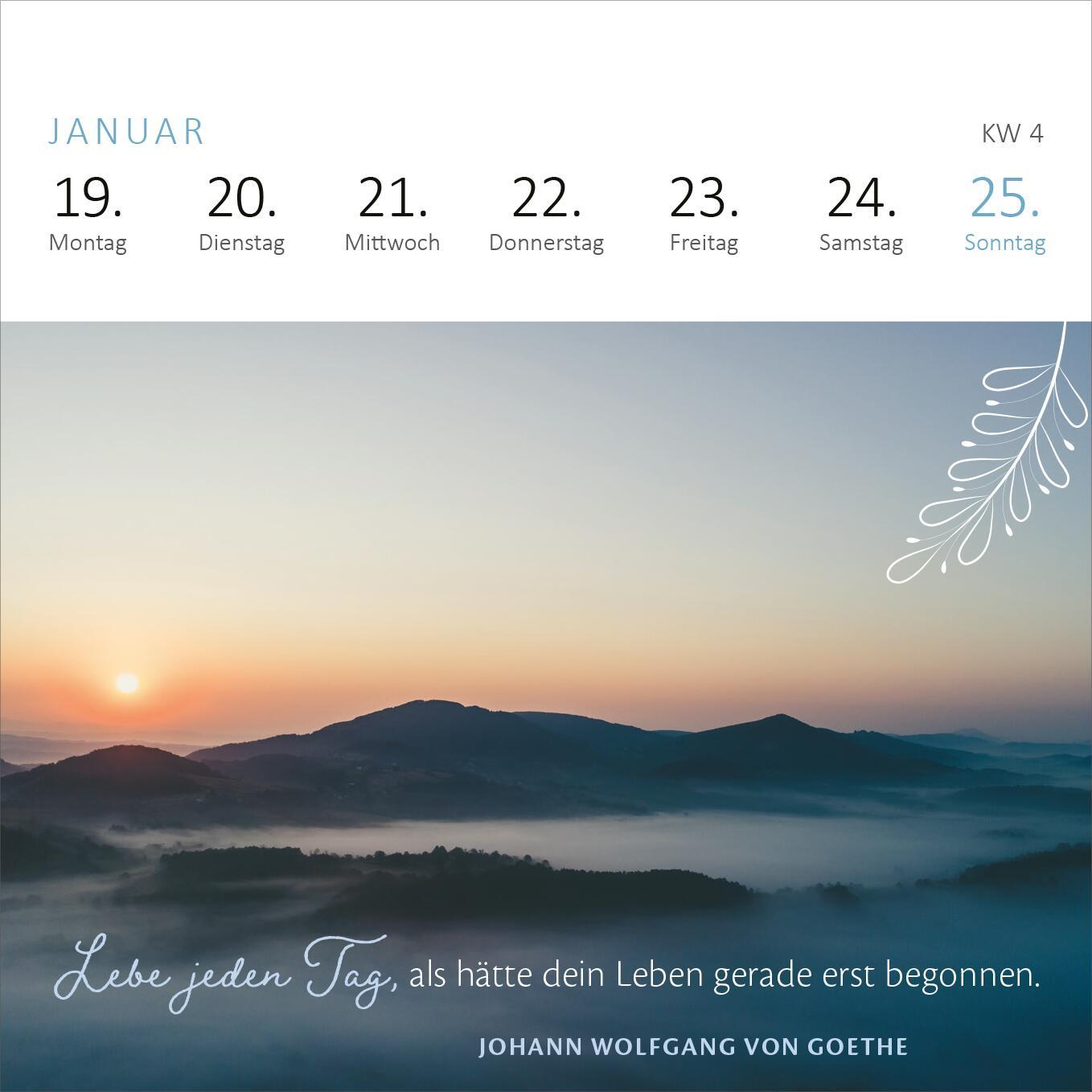 Beispielinhalt (Bild) Mini-Wochenkalender Gelassenheit 2026