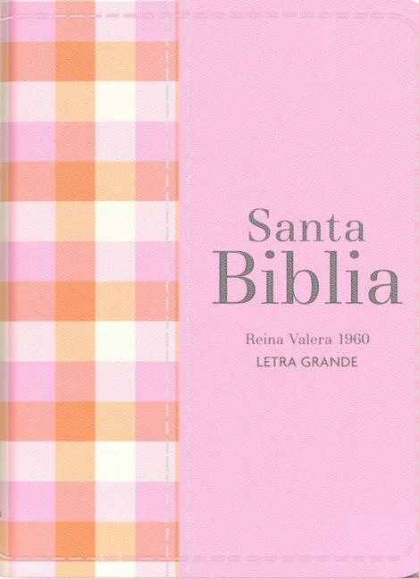 Vorderes Coverbild Biblia Rvr 1960 Compacta Símil Piel Cuadros Rosa Claro (Bible Rvr 1960 Compact Size Leatherlike Light Pink Checked Pattern (Spanish Edition)