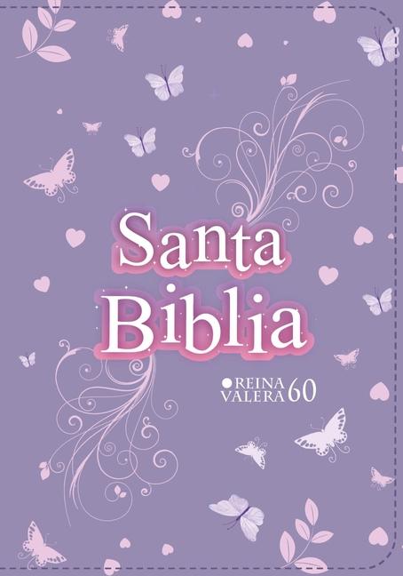 Vorderes Coverbild Biblia Rvr 1960 Compacta Símil Piel Juvenil Mariposa Lila (Bible Rvr 1960 Compact Size Leatherlike Youth Lilac Butterfly (Spanish Edition)