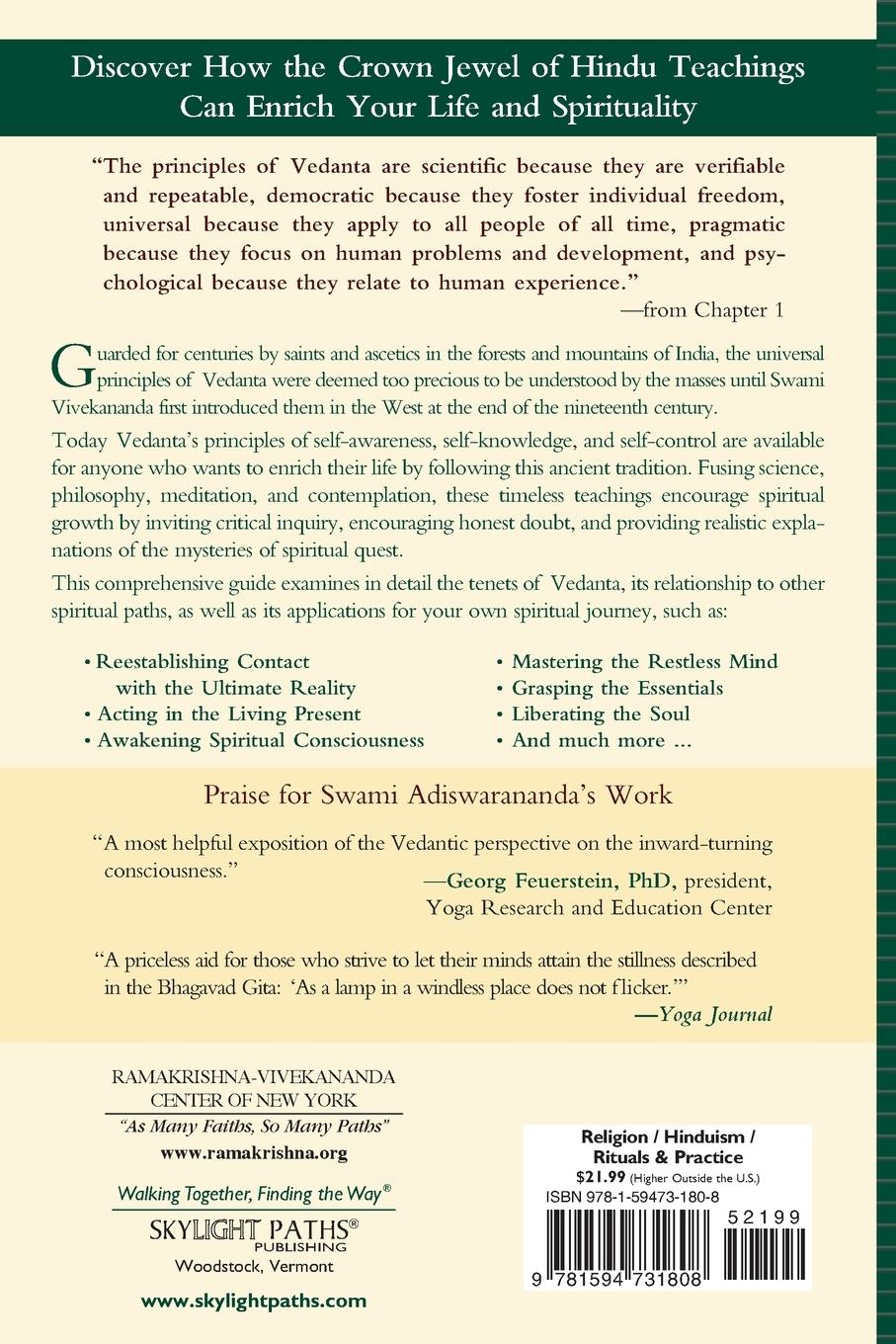 Rückseitencover The Vedanta Way to Peace and Happiness