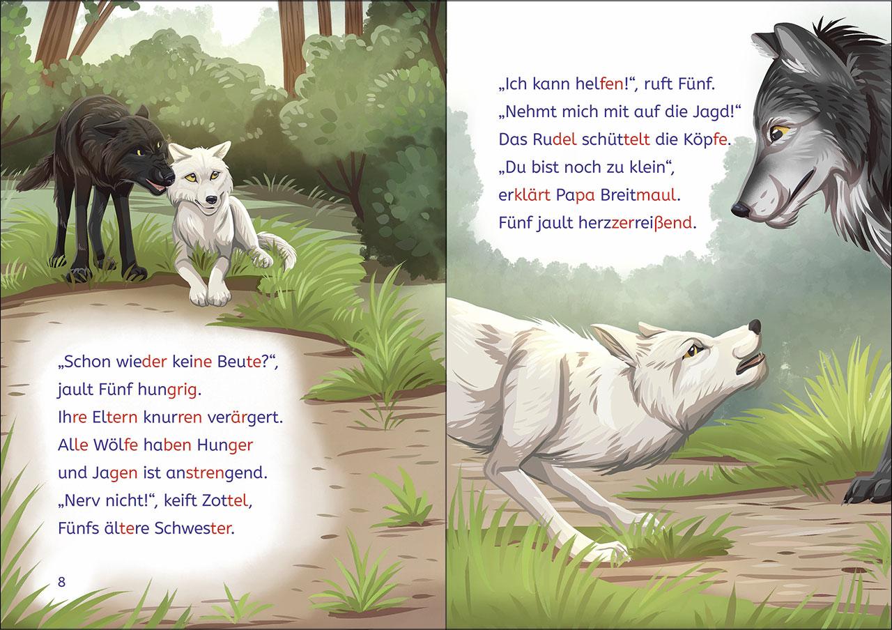 Beispielinhalt (Bild) Leselöwen 2. Klasse - Das geheime Leben der Tiere - Das Abenteuer der weißen Wölfin