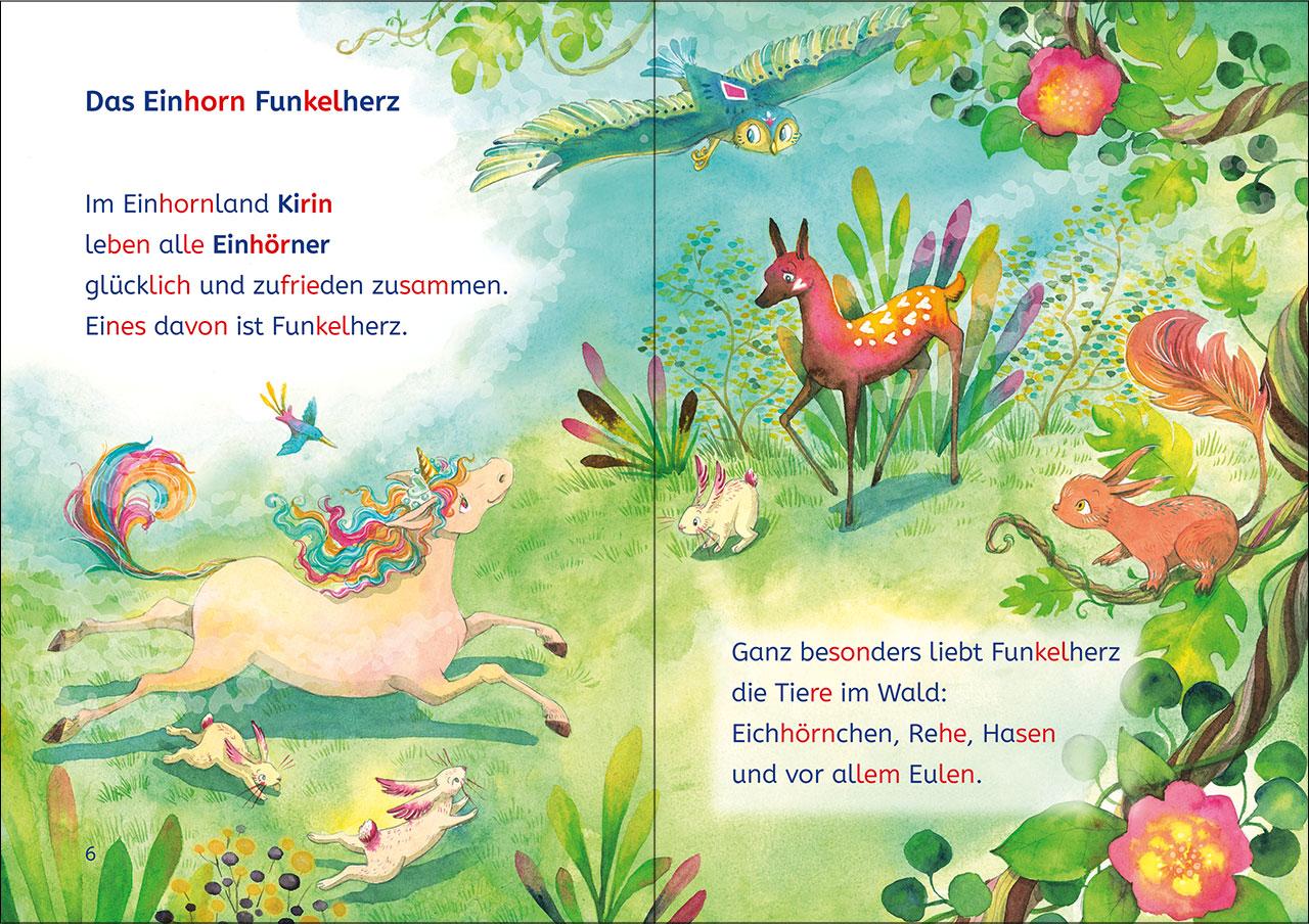 Beispielinhalt (Bild) Leselöwen 1. Klasse - Eine Freundin für das kleine Einhorn