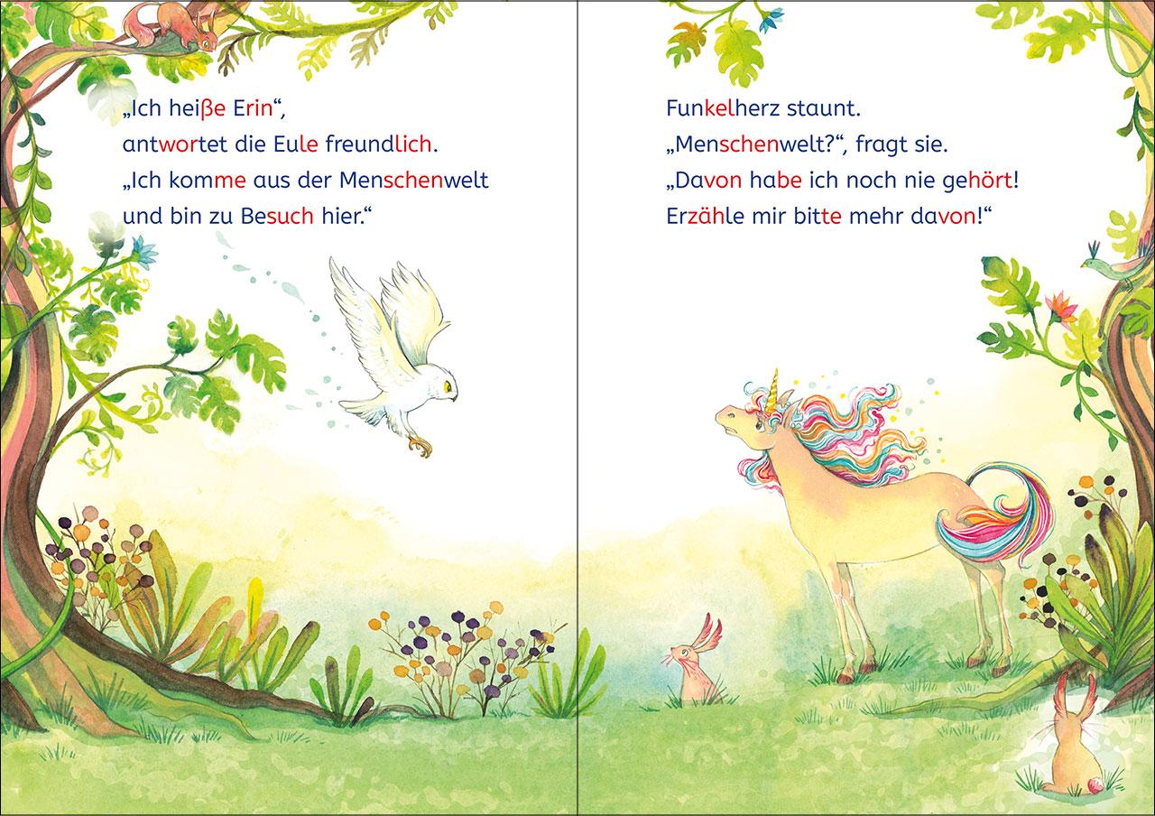 Beispielinhalt (Bild) Leselöwen 1. Klasse - Eine Freundin für das kleine Einhorn