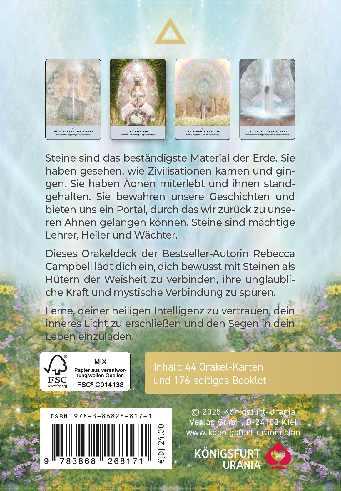 Rückseitencover Ancient Stones Orakel - 44 Karten mit Botschaften und Anleitung - Okarkelkarten Deutsch