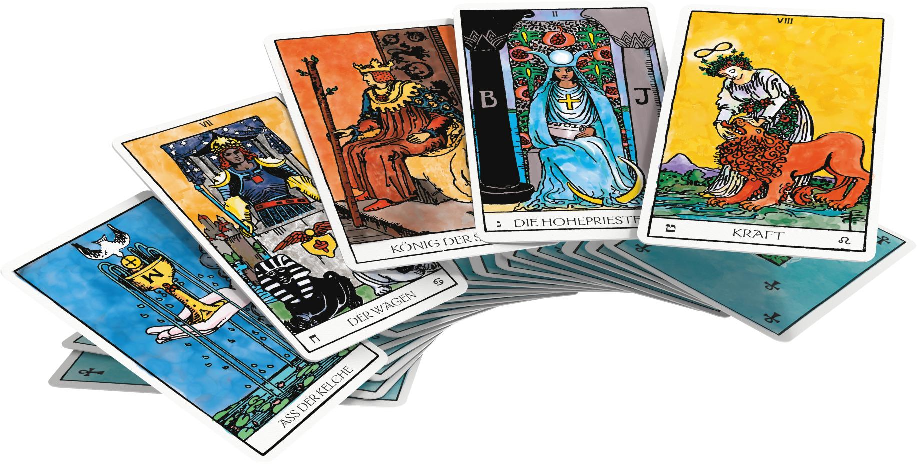 Beispielinhalt (Bild) Das Weiser-Tarot - Tarot von A.E. Waite in den ursprünglichen Aquarellfarben (78 Karten illustriert von Pamela Colman Smith mit Booklet)