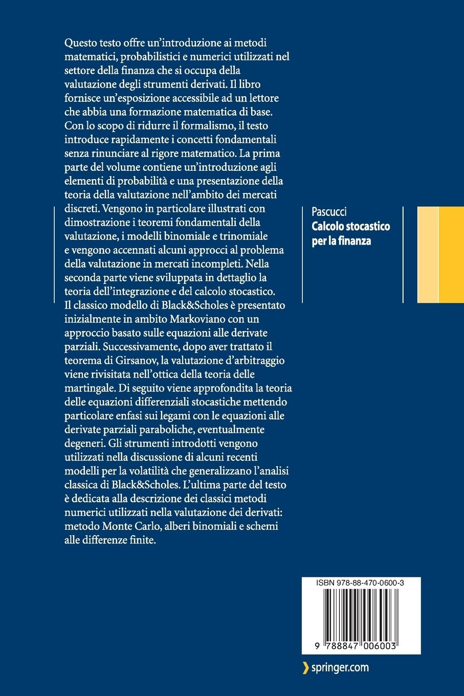 Rückseitencover Calcolo stocastico per la finanza
