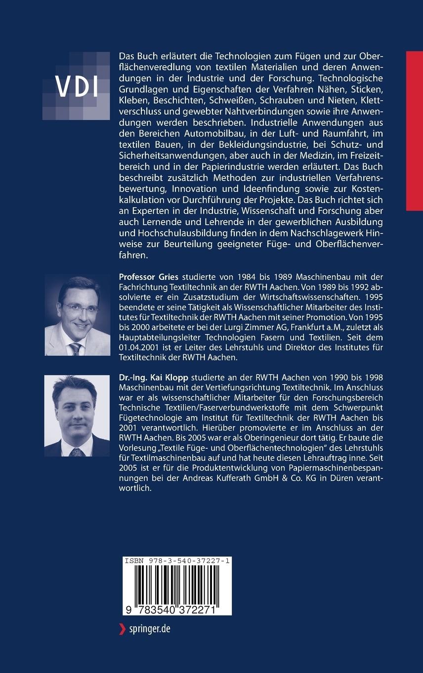 Rückseitencover Füge- und Oberflächentechnologien für Textilien