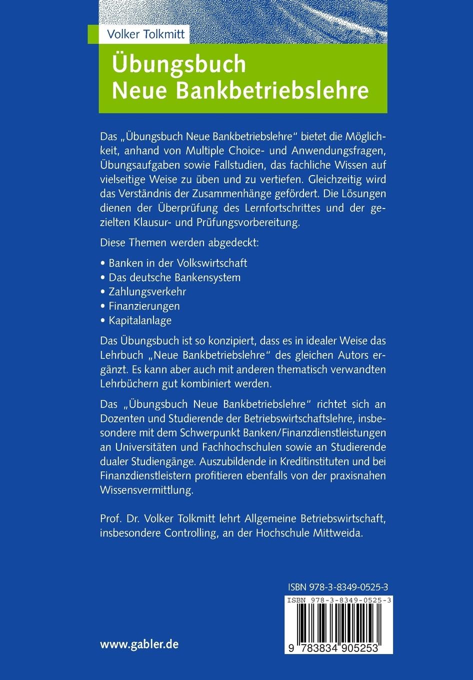 Rückseitencover Übungsbuch Neue Bankbetriebslehre