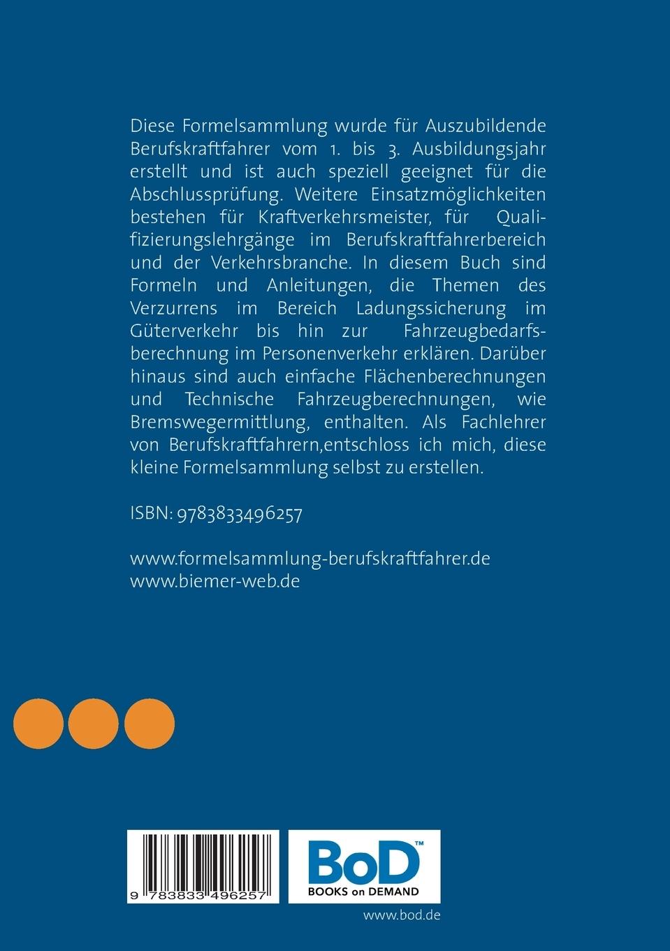 Rückseitencover Formelsammlung für Berufskraftfahrer