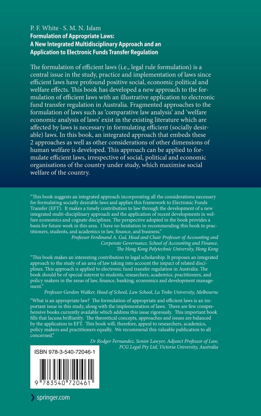 Rückseitencover Formulation of Appropriate Laws: A New Integrated Multidisciplinary Approach and an Application to Electronic Funds Transfer Regulation