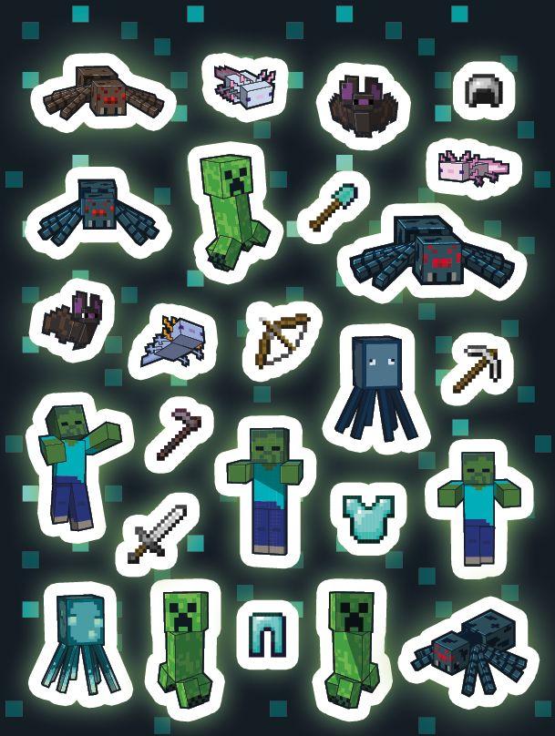 Beispielinhalt (Bild) Minecraft: Der große Glow-in-the-Dark Stickerspaß: Stickern - Rätseln - Ausmalen