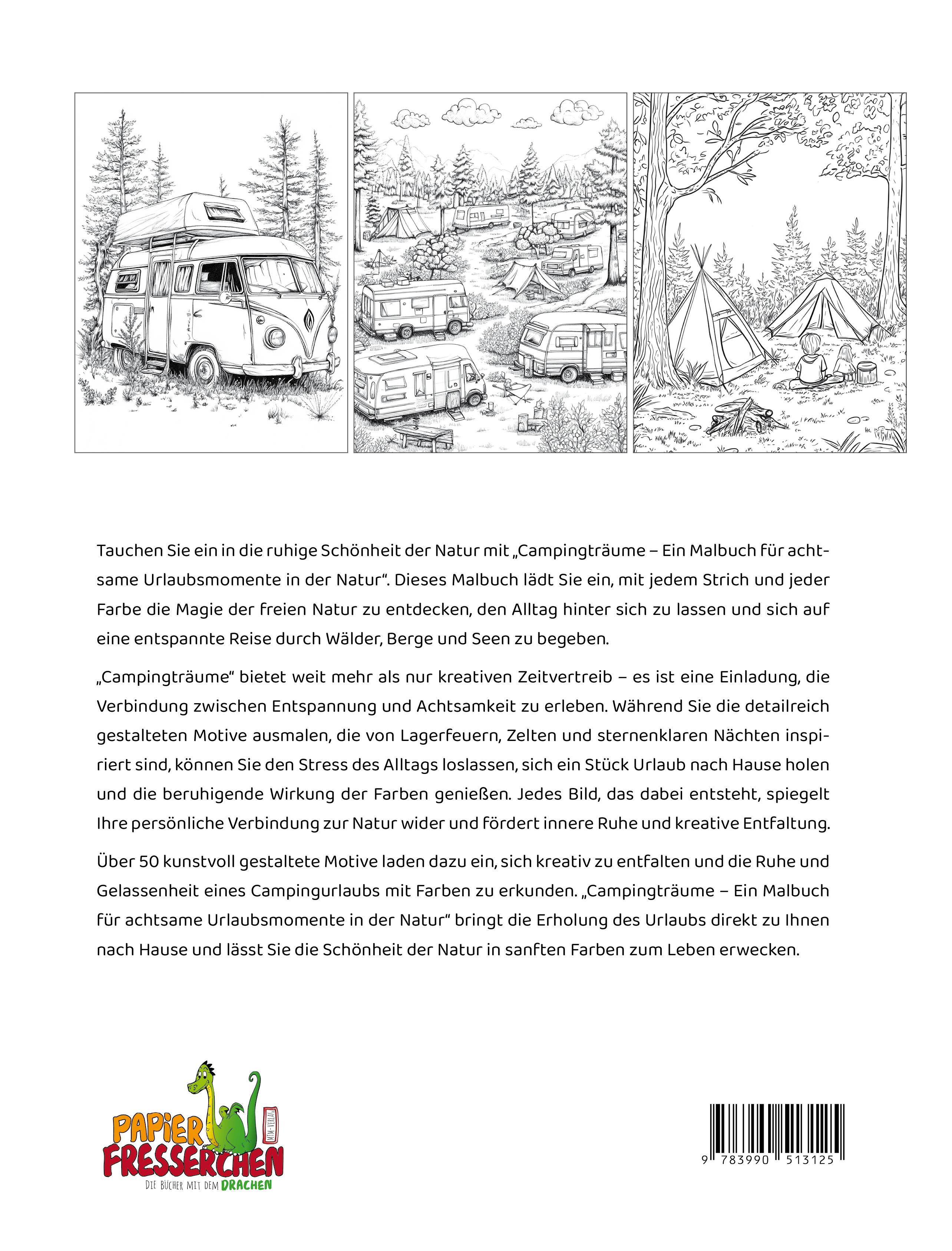 Rückseitencover Campingträume - Ein Malbuch für achtsame Urlaubsmomente in der Natur