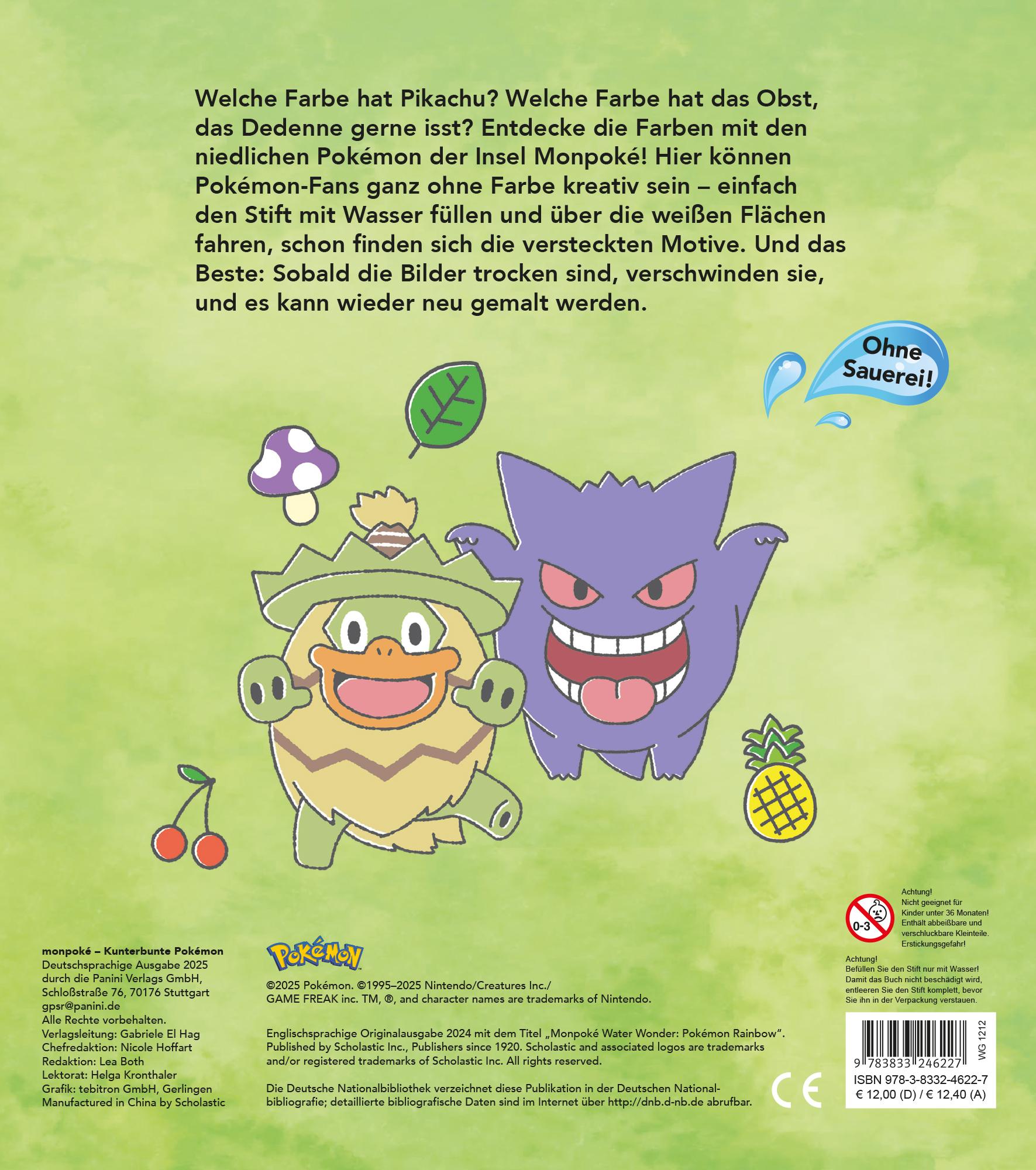 Rückseitencover monpoké: Magischer Wassermalspaß - Kunterbunte Pokémon
