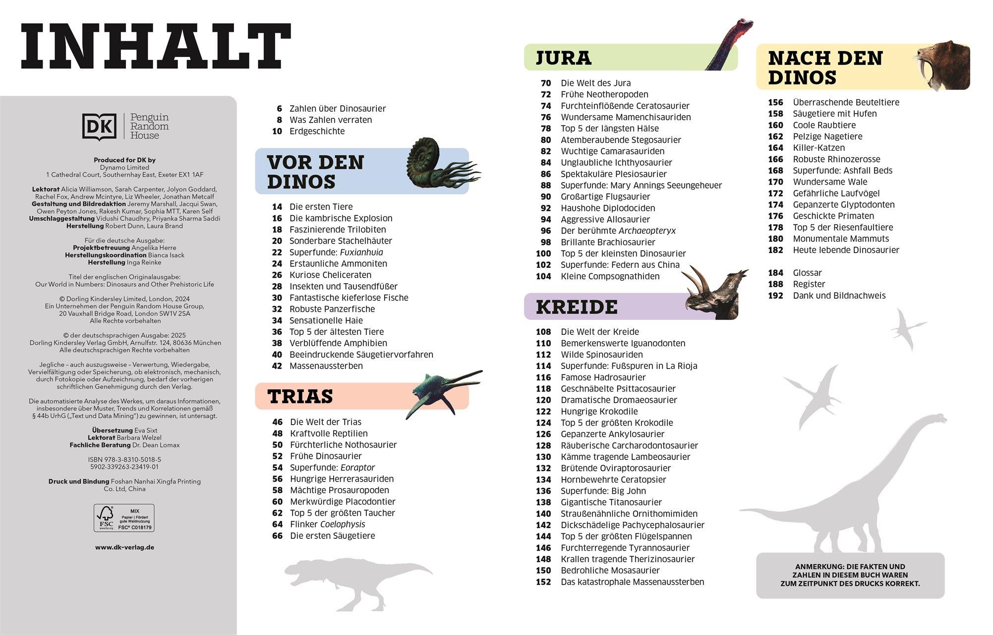 Beispielinhalt (Bild) Unsere Welt in Zahlen. Dinosaurier und andere Tiere der Urzeit