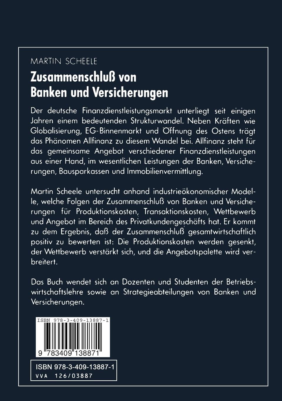 Rückseitencover Zusammenschluß von Banken und Versicherungen