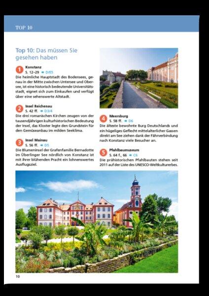Beispielinhalt (Bild) Reiseführer Bodensee. Regioführer inklusive Ebook. Ausflugsziele, Sehenswürdigkeiten, Restaurants & Hotels uvm.