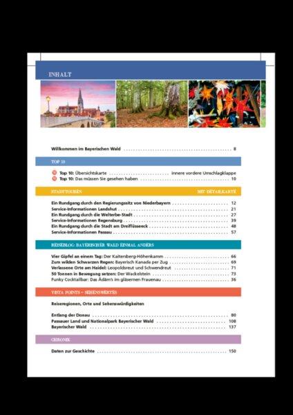 Beispielinhalt (Bild) Reiseführer Bayerischer Wald. Regioführer inklusive Ebook. Ausflugsziele, Sehenswürdigkeiten, Restaurants & Hotels uvm.