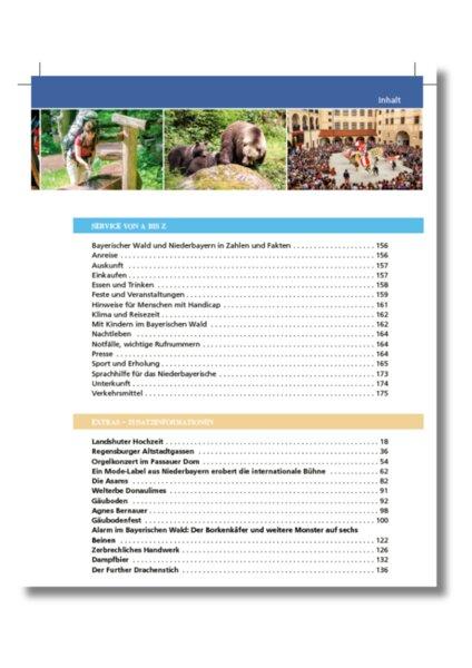 Beispielinhalt (Bild) Reiseführer Bayerischer Wald. Regioführer inklusive Ebook. Ausflugsziele, Sehenswürdigkeiten, Restaurants & Hotels uvm.