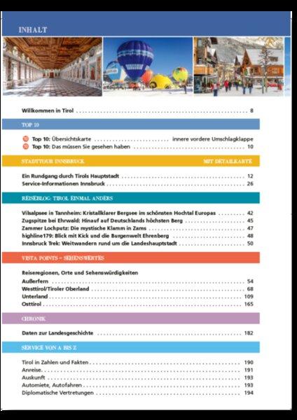 Beispielinhalt (Bild) Reiseführer Tirol. Regioführer inklusive Ebook. Ausflugsziele, Sehenswürdigkeiten, Restaurants & Hotels uvm.