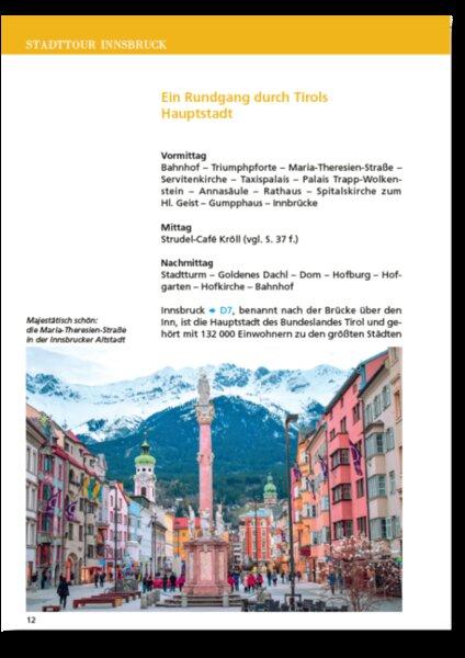 Beispielinhalt (Bild) Reiseführer Tirol. Regioführer inklusive Ebook. Ausflugsziele, Sehenswürdigkeiten, Restaurants & Hotels uvm.