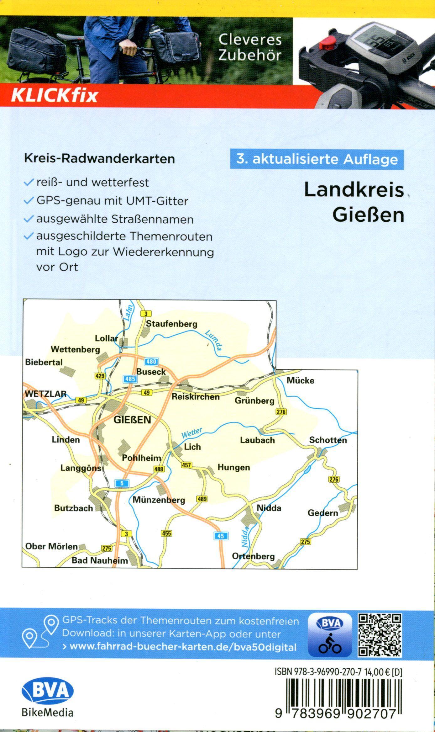 Beispielinhalt (Bild) BVA Radwanderkarte Landkreis Gießen 1:50.000, reiß- und wetterfest, GPS-Tracks Download, E-Bike geeignet