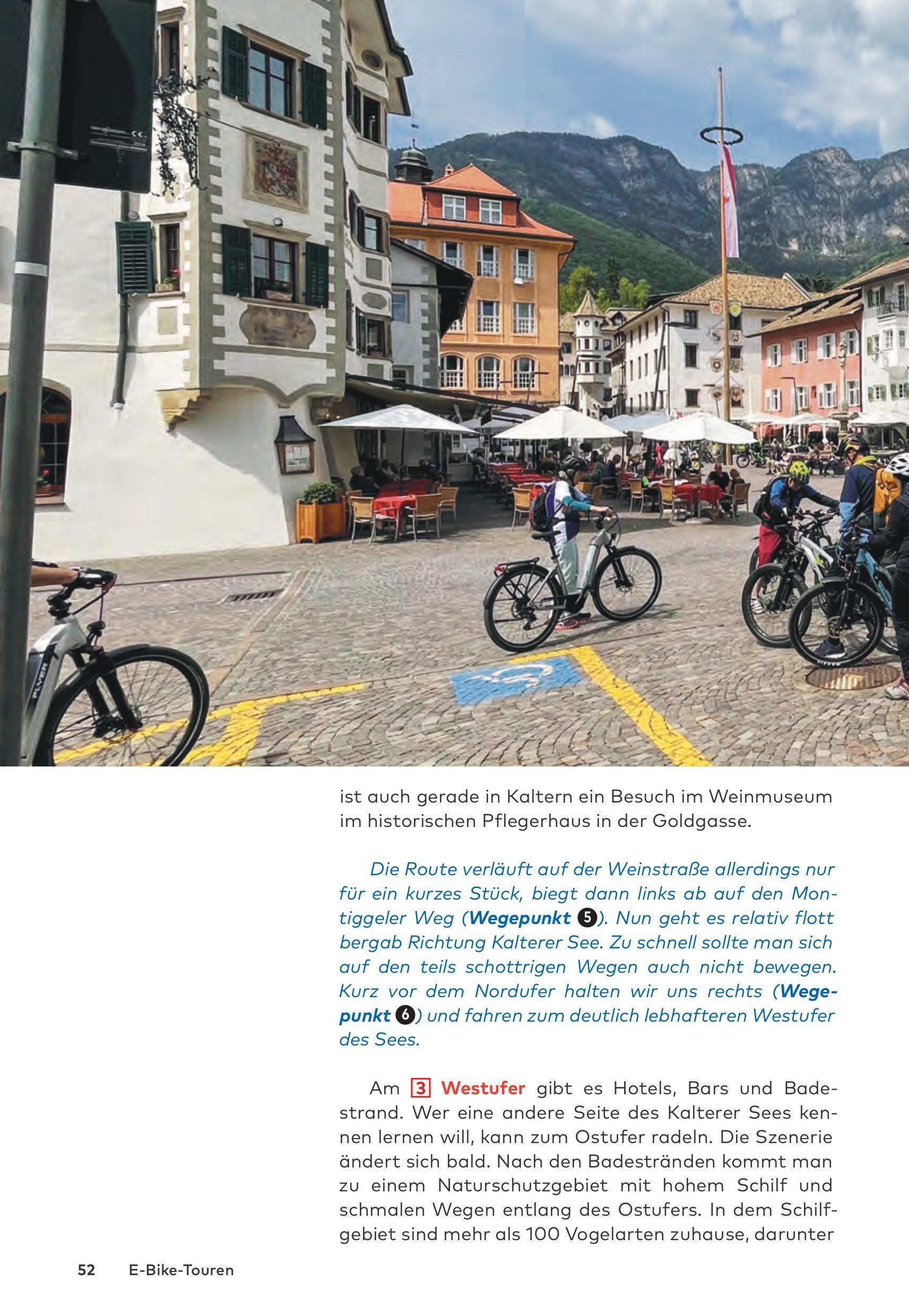 Beispielinhalt (Bild) Die 25 schönsten E-Bike Touren in Südtirol mit E-Bike Ladestationen, mit barrierefreien Start-/Zielbahnhöfen, mit GPS-Track-Download via website oder Kartenapp