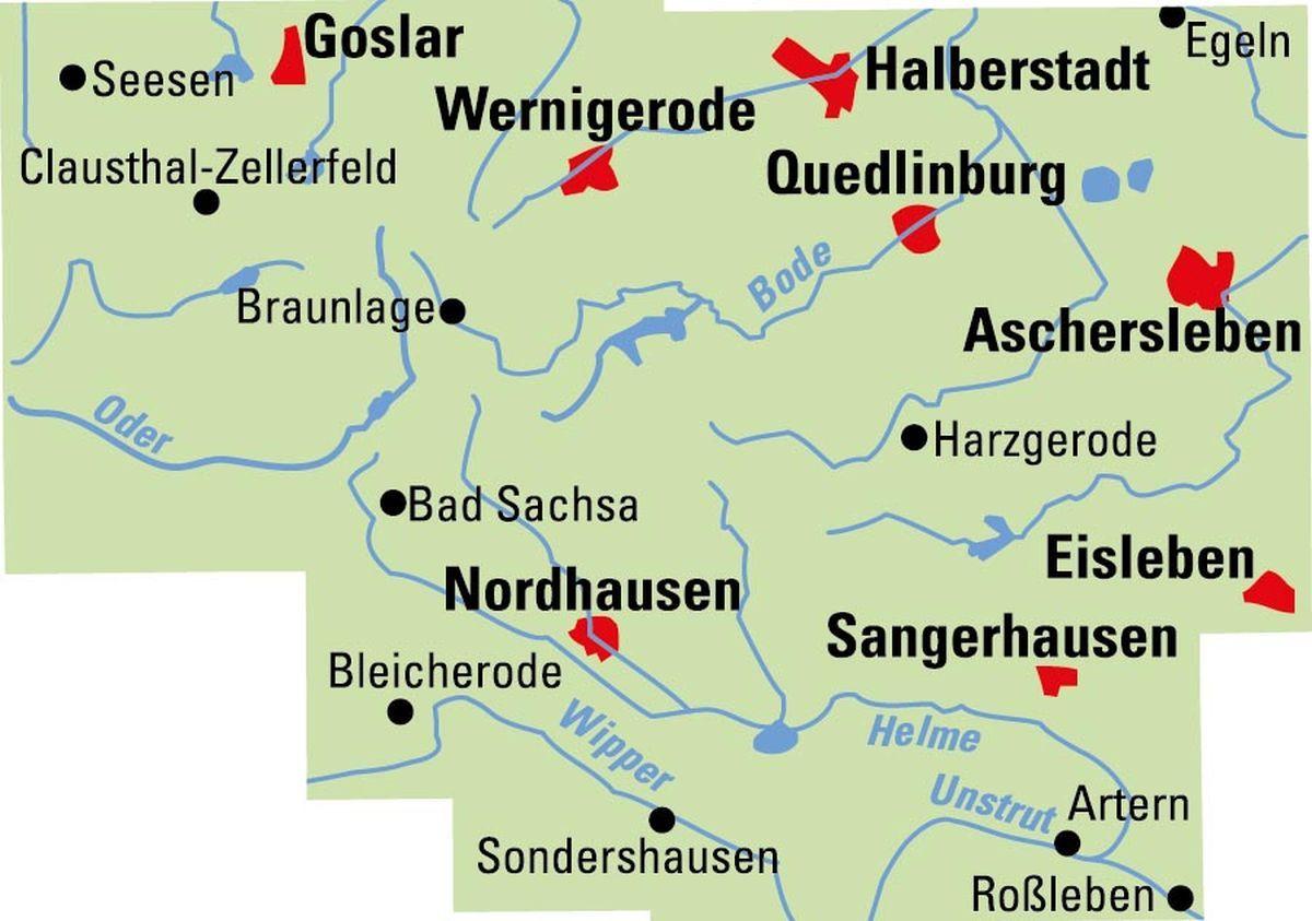 Beispielinhalt (Bild) BVA ADFC Regionalkarte Traumhafte E-Bike-Touren im Harz 1:75.000