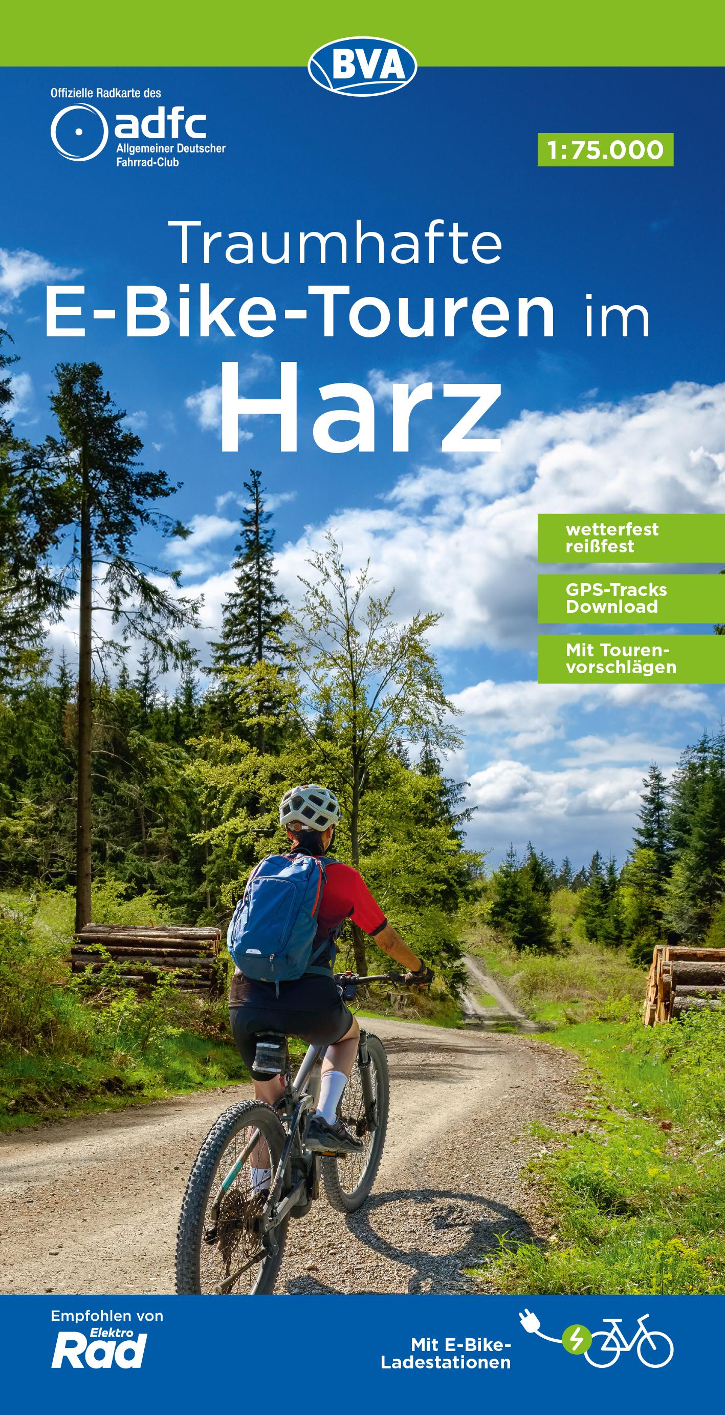 Vorderes Coverbild ADFC-Regionalkarte Traumhafte E-Bike-Touren im Harz, 1:75.000, mit Tagestourenvorschlägen, reiß- und wetterfest, GPS-Tracks Download